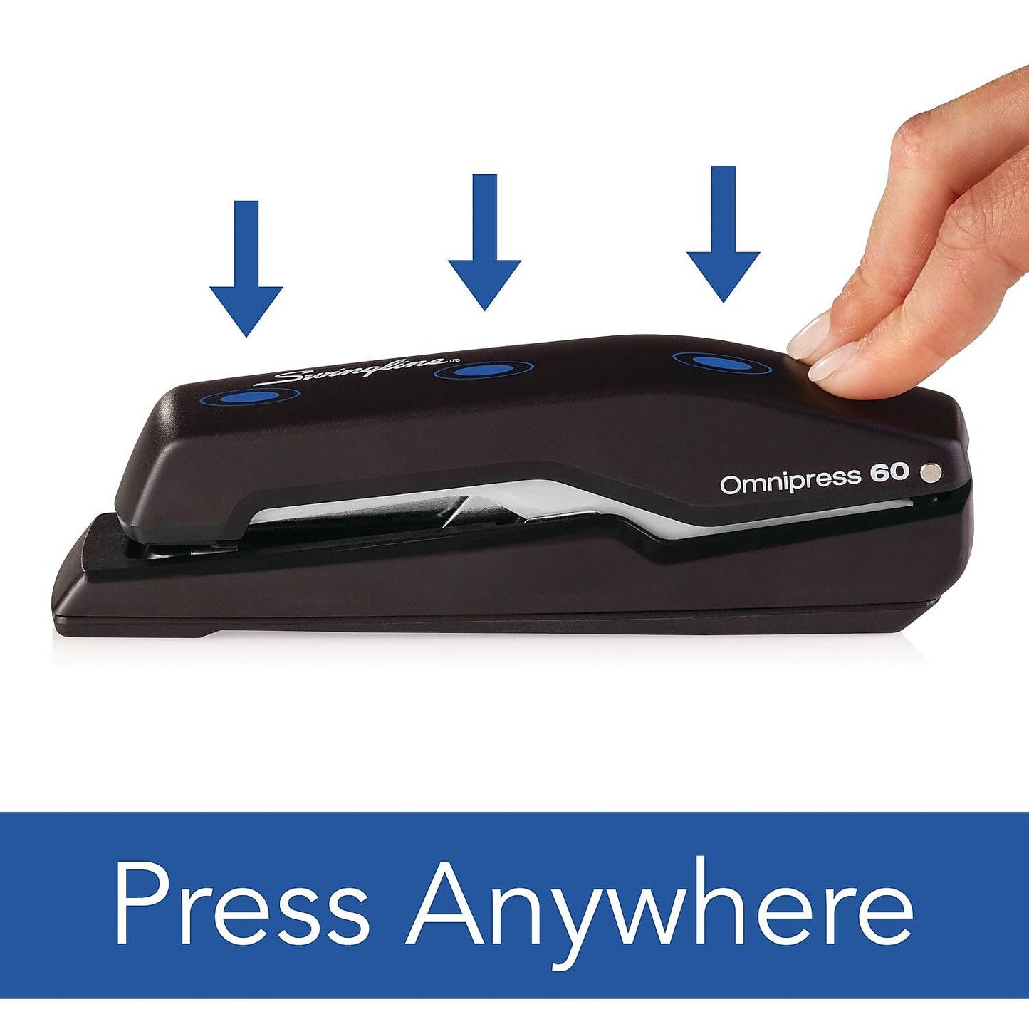 Swingline Stapler, Omnipress 60 Stapler, Press Anywhere for Easier Use, 60 Sheet Capacity, Black/Gray (5000590A)