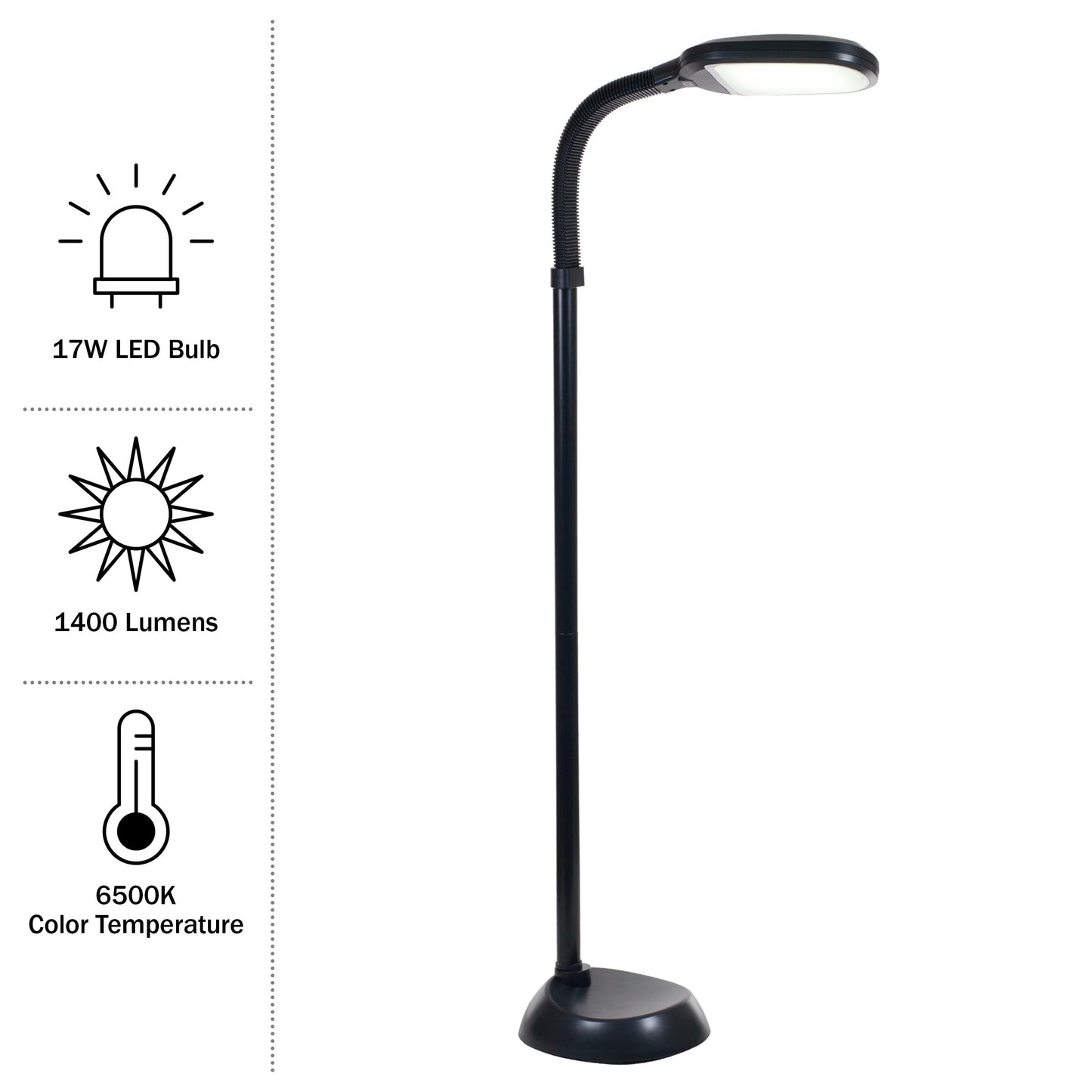 Lavish Home Adjustable LED Floor Lamp with Bendable Neck - Full Spectrum Natural Sunlight LED Lamp for Bedroom and Living Room - Reading, Craft, and Esthetician Light (Black)
