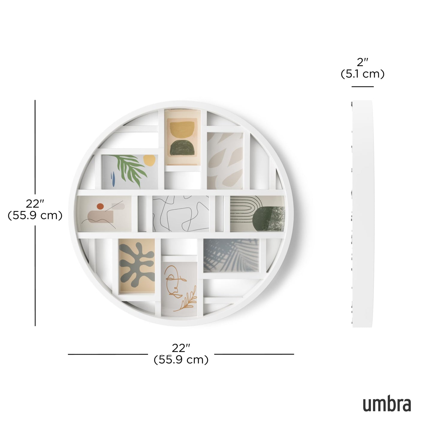 Umbra Luna Collage Picture Frame Holds Nine 4x6 Photos, Large 22-Inch Diameter, White