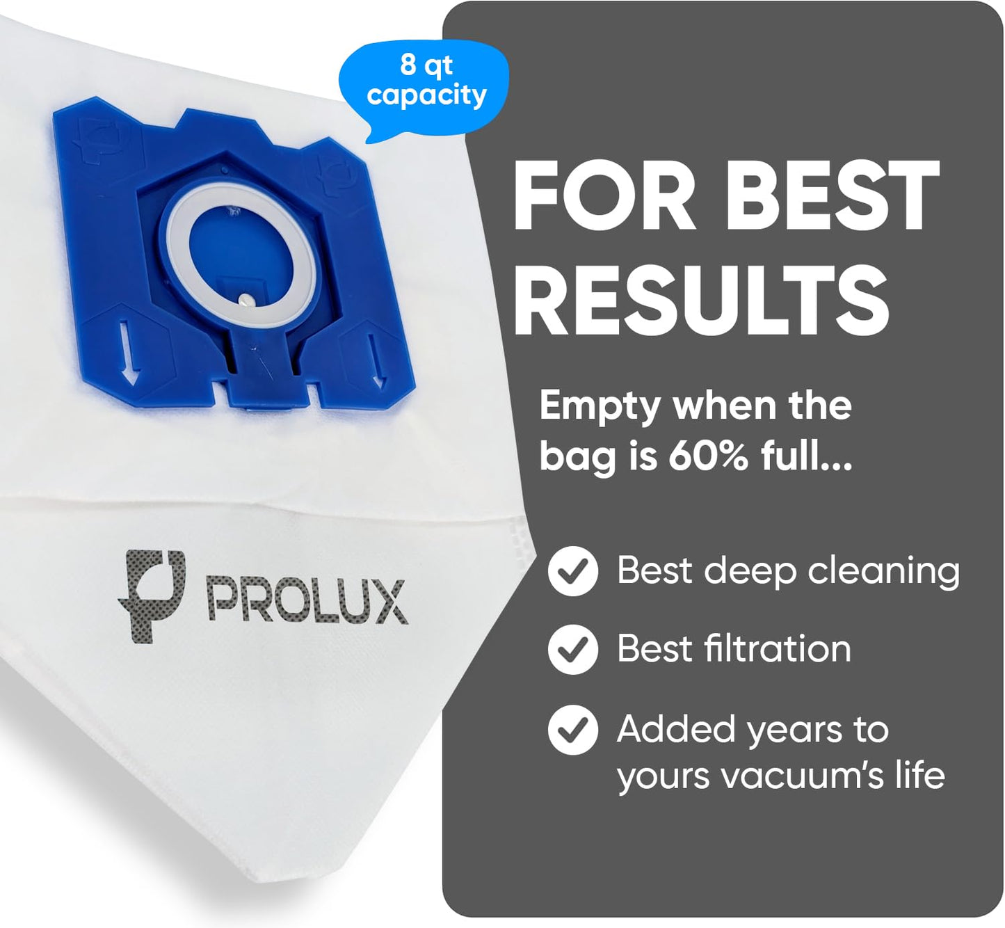 6 pack of HEPA bags and 2 post Filters for the Prolux X8 series backpack vacuum cleaners