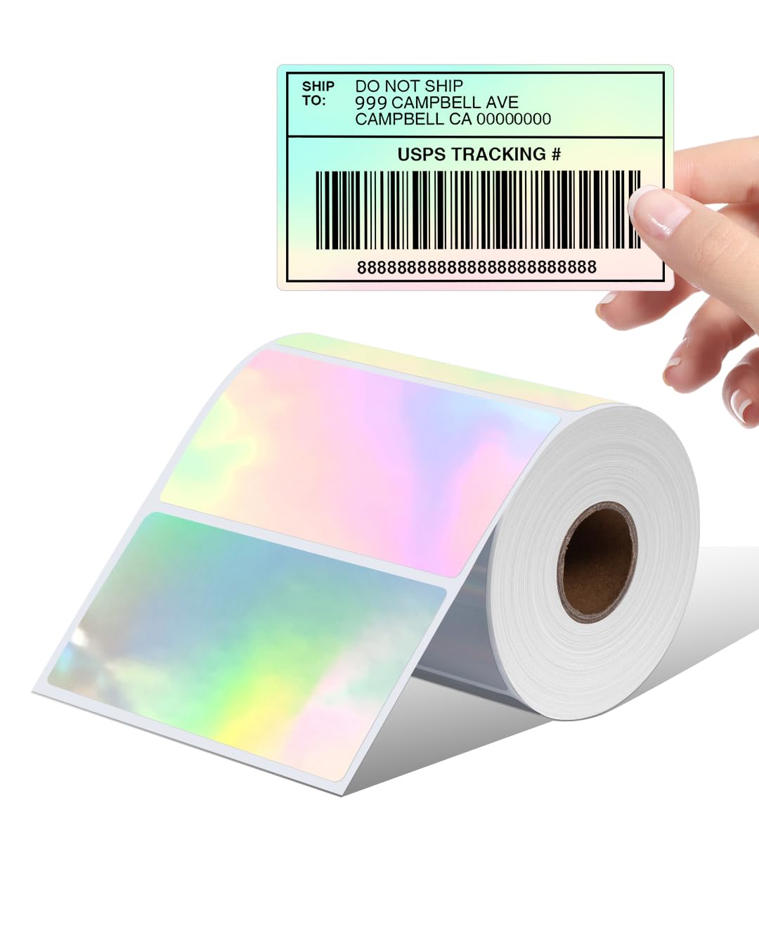 Memoking Thermal Labels, 4" * 2" Holographic Silver Self-Adhesive Sticker Label, Square Direct Thermal Label for Thanks Card, Logo, Name, Price, Address, QR Code, 500 Labels