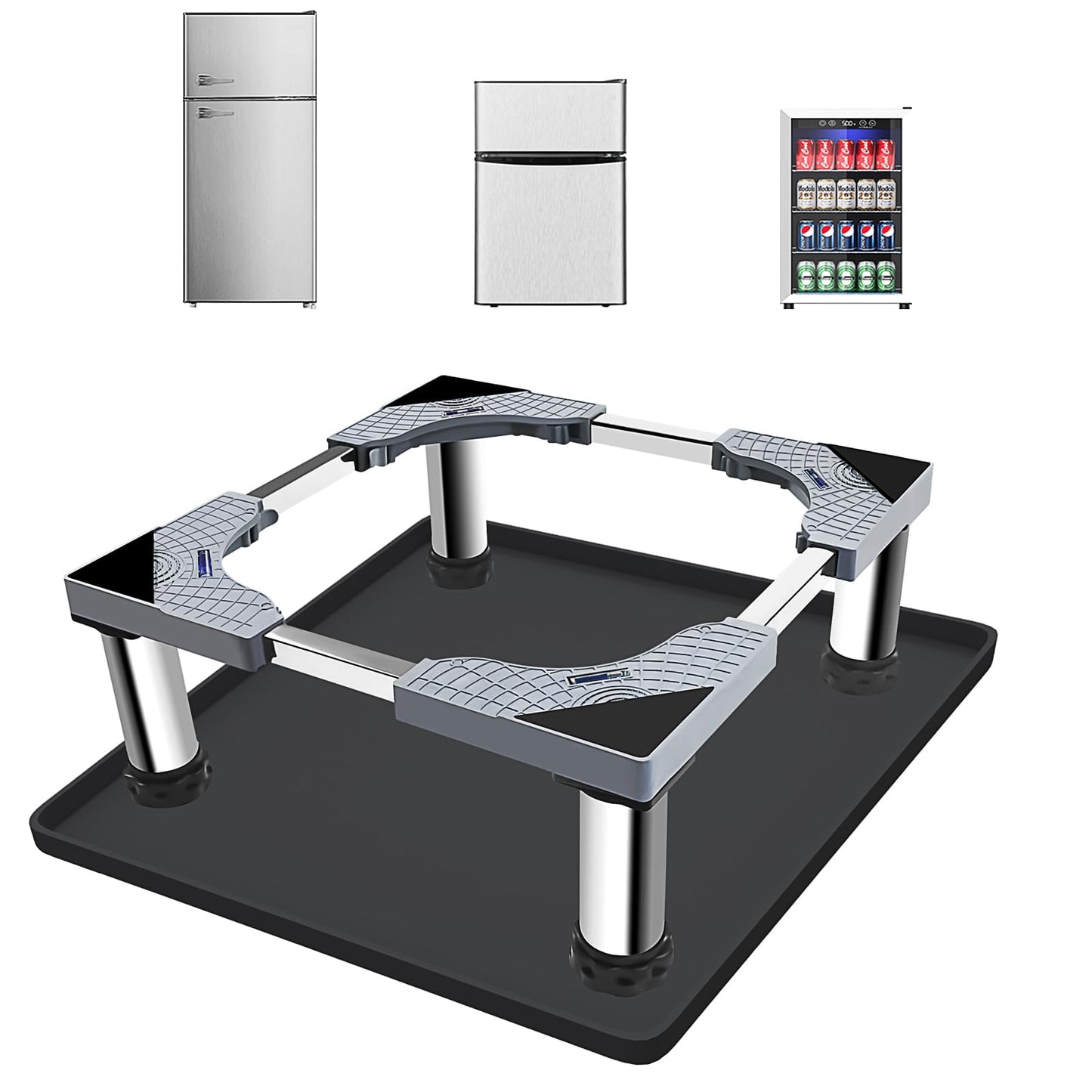 Mini Fridge Stand with 23.6'' x 23.6'' Silicone Mat, 7"-8.5" High Adjustable Small Refrigerator Stand with 4 Stainless steel Feet, Mini Refrigerator Stand with Mat Portable Washer and Dryer Pedestal