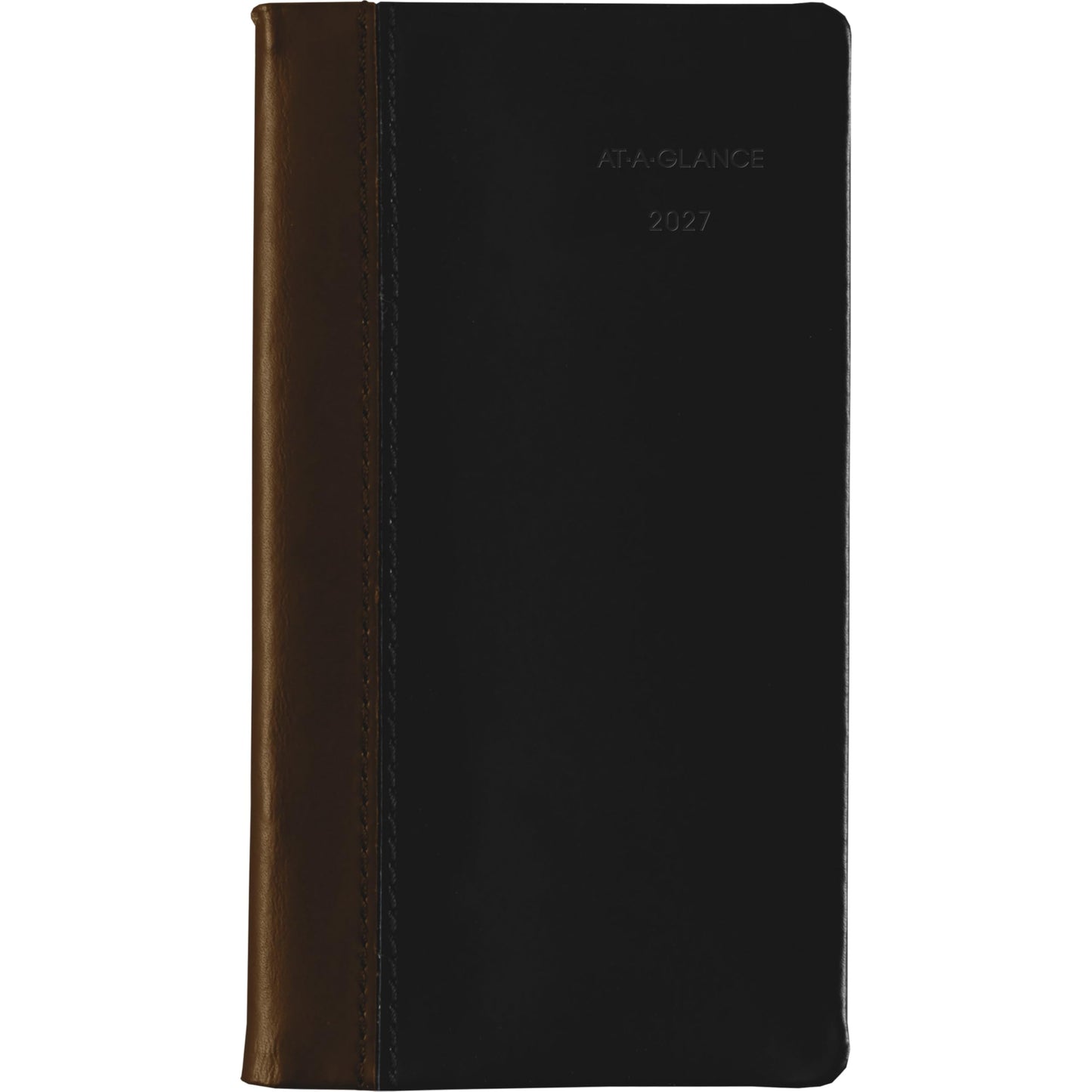 AT-A-GLANCE 2027 Planner, Weekly & Monthly, 3" x 6", Pocket Size Fine Diary, Faux Leather Hardcover, Black Brown (74020527)