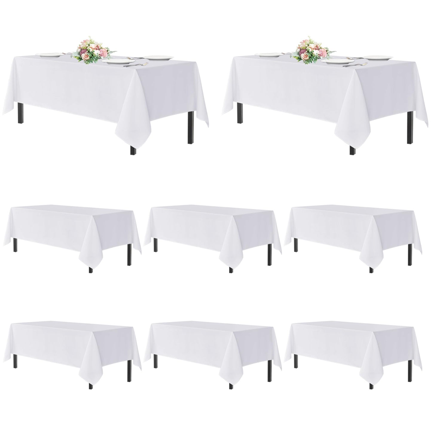 sancua White Table Cloths Rectangle, 8 Pack Tablecoths for 8 Foot Tables - Washable Polyester Fabric Table Cover for Wedding, Birthday Party, Banquet Reception, 60x120 Inch