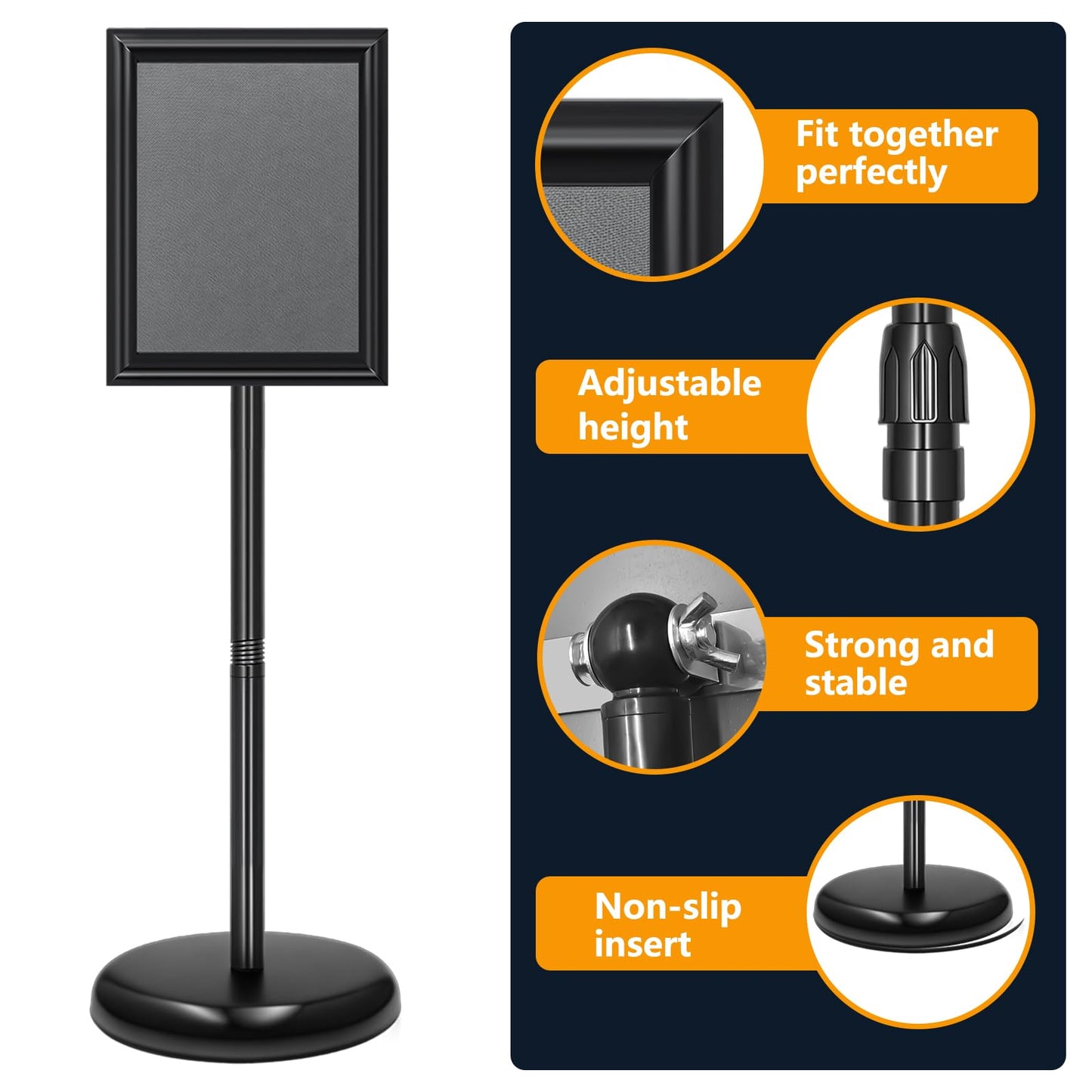 EthPul 2 Pack Sign Holder Stand 8.5x11 inch, Height Adjustable Floor Standing Signage Stand with 360° Rotated Frame, Outdoor Indoor Poster Stand with Base for Business, advertising, Malls