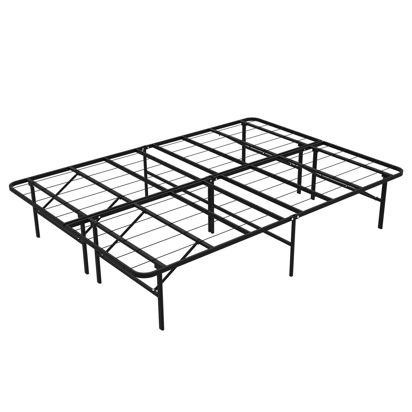 FurniEdge Full Size Folding Bed Frame, Heavy Duty Full Metal Platform with 14" Underbed Storage, Easy Tool-Free Assembly, No Box Spring Needed