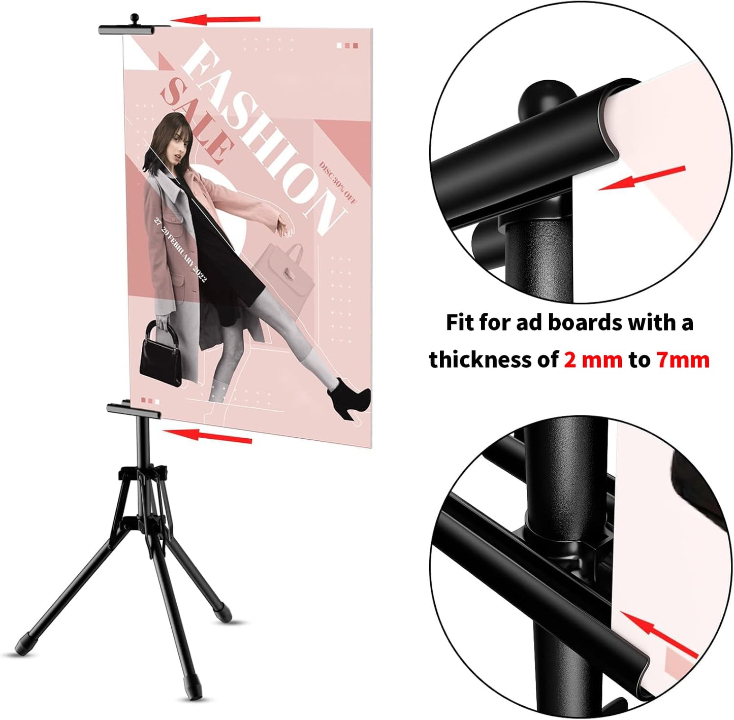WHAUU 2Pack Double-Sided Sign Holder,Advertising Display Tripod Poster Stand,Adjustable Pedestal Sign Stand Height Up to 79 in, Poster Stand for Wedding,Restaurant or Business(Poster not included)