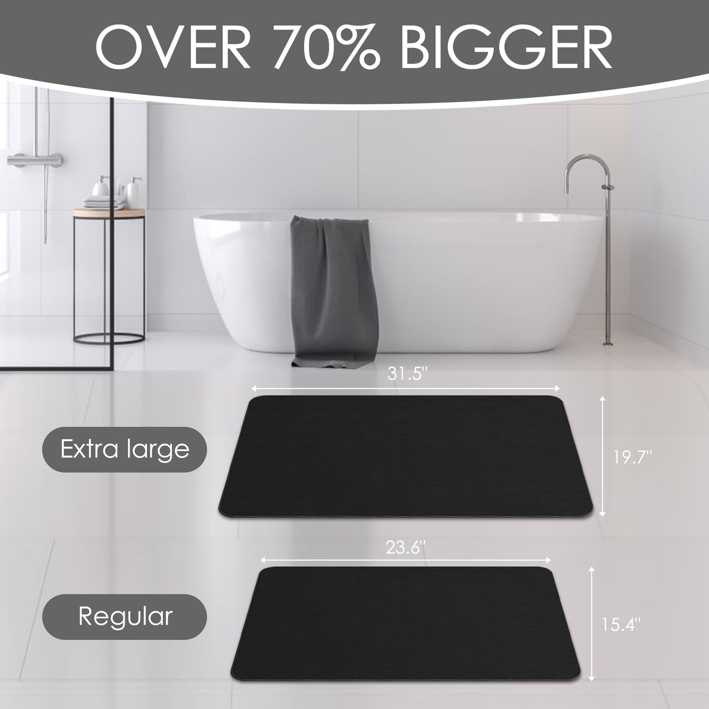 THMINS Black Stone Bath Mat, 32''x20'' Extra Large Stone Bath Mat, Super Absorbent Quick Drying for Bathroom, Easy to Clean