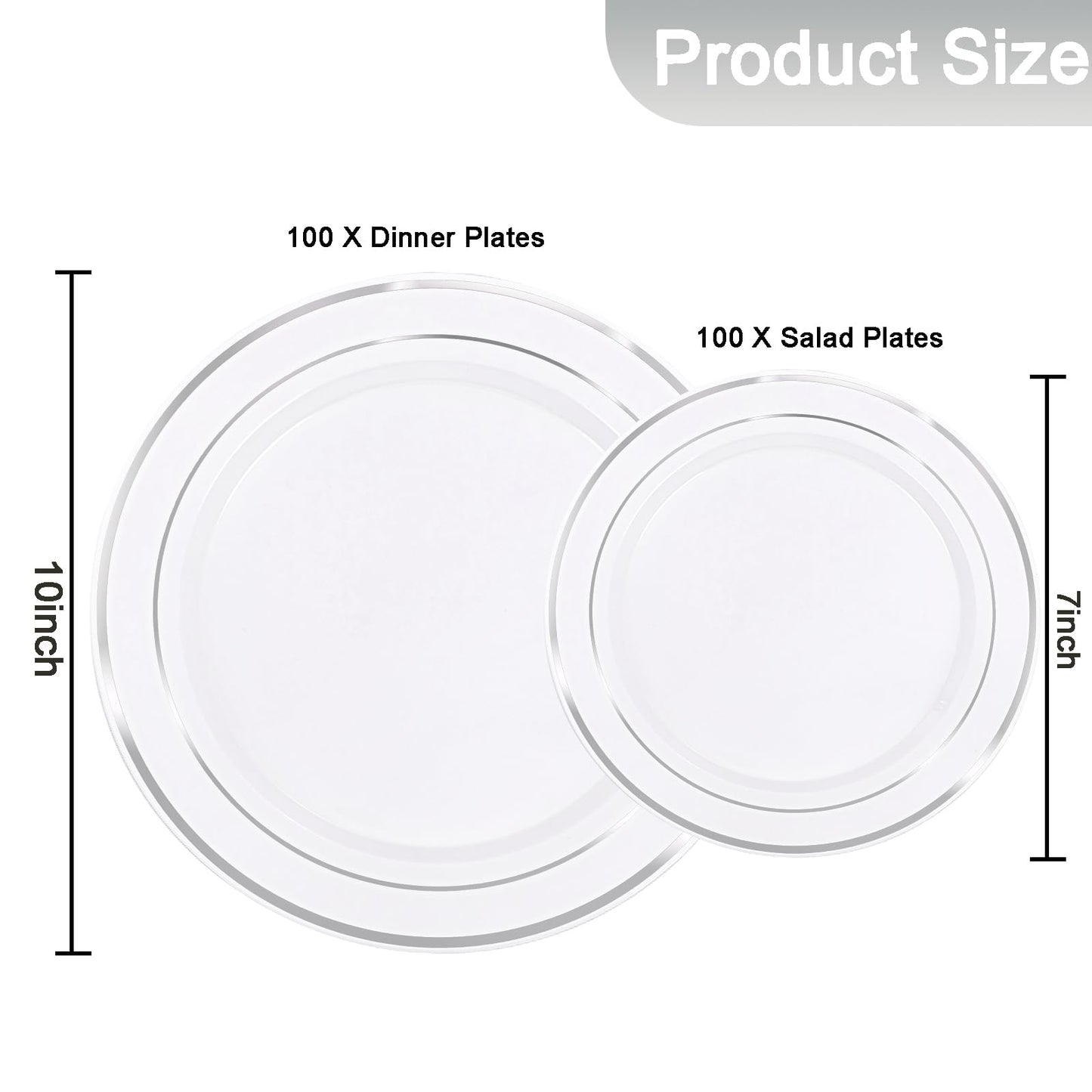 I00000 200 Pcs Silver Plastic Plates - Silver Disposable Party Plates Include 100 Dinner Plate and 100 Elegant Dessert Plate Perfect for Party, Holiday, Wedding & Birthday