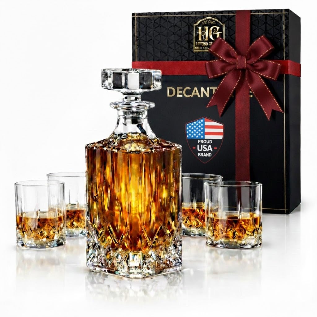 Luxury Gift For Men – Whiskey Decanter Set For Beloved Husband Or Dad Birthday Gift – 4 Whiskey Glasses And Decanter Set Is a Great Gift Idea for Whisky, Bourbon, or Scotch lovers