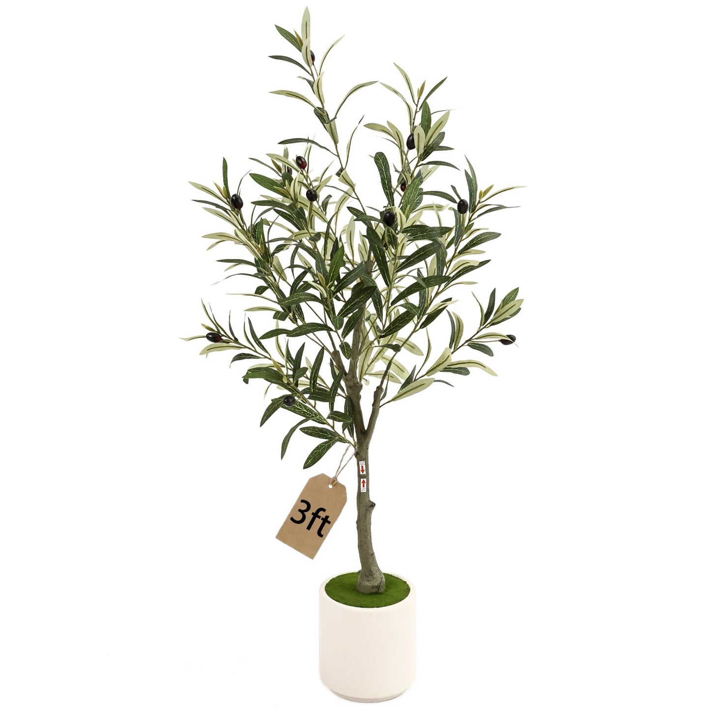 Huhemy 3FT Spherical Fake Olive Tree Artificial Indoor,Faux Olive Tree with Pot,Large Olive Branches and Lifelike Fruits,for Home Office House Living Room Decor.