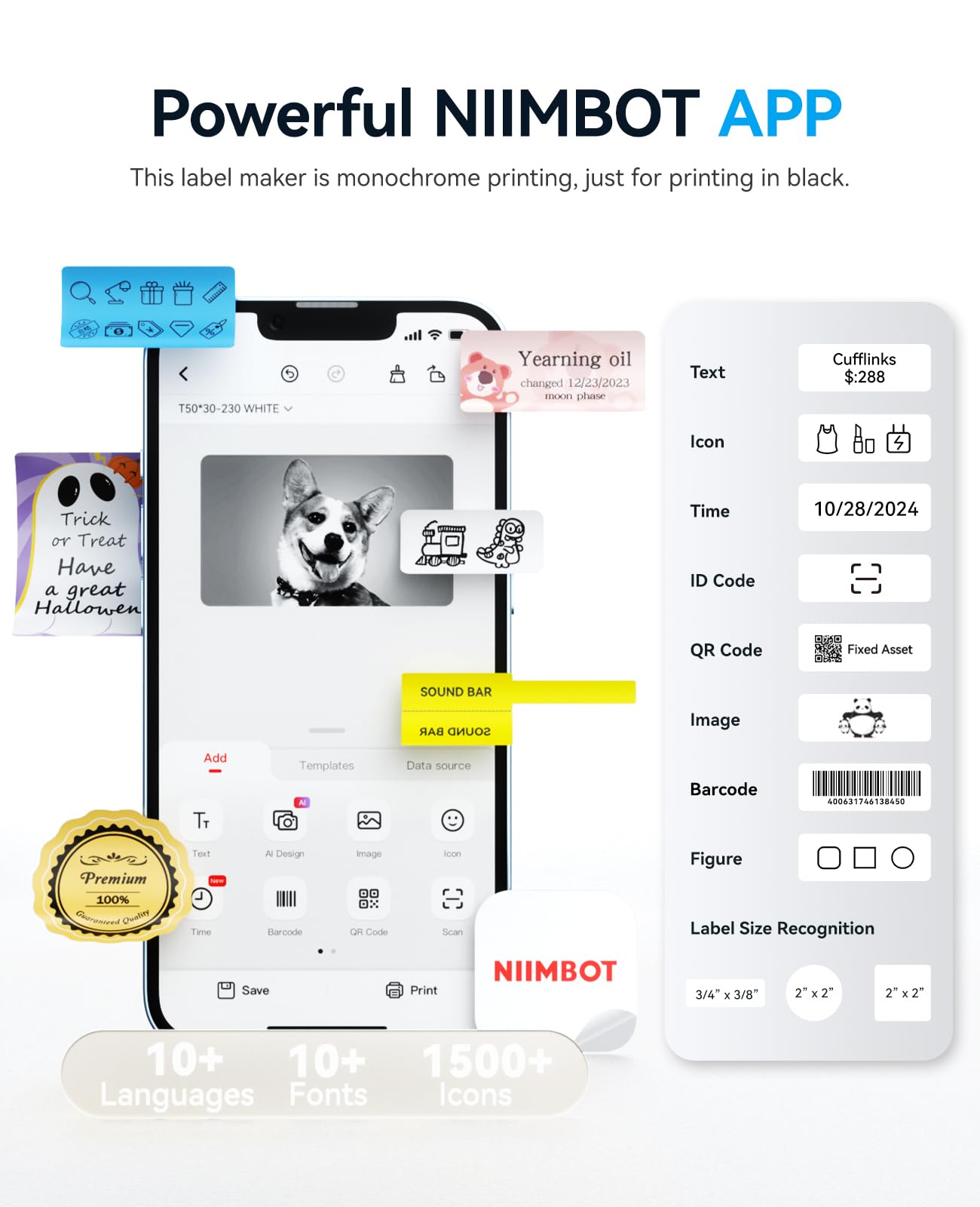 NIIMBOT B1 Label Maker Machine, Thermal Label Printer Easy to Use for Office, Home, Business, Came with 3 Roll White Labels(Blue)