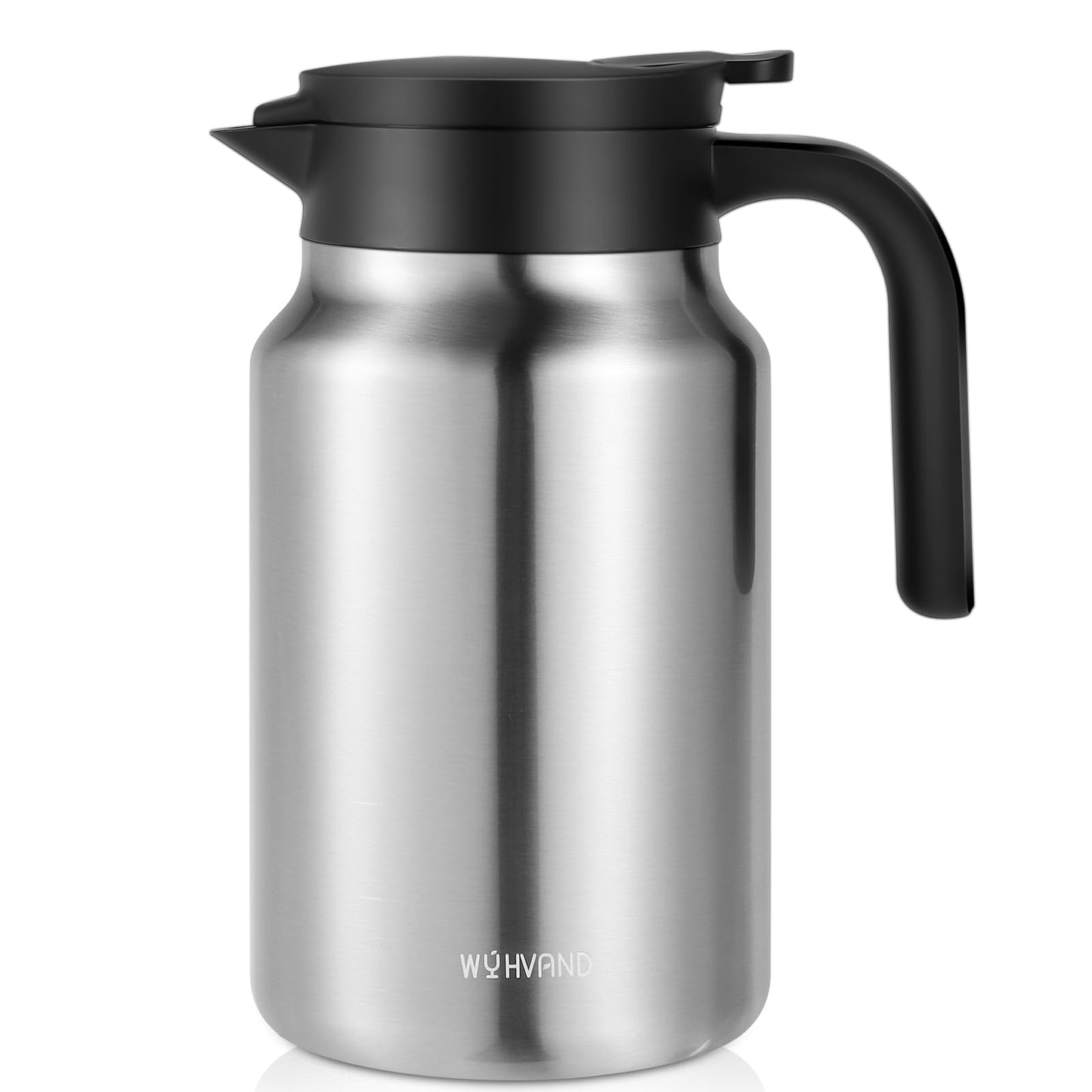WYHVAND 51oz Thermal Coffee Carafe for Home & Office, 12H Hot Insulated Pitcher with Drip-Free V-Spout and Easy Clean 2.75" Wide Mouth, Silver
