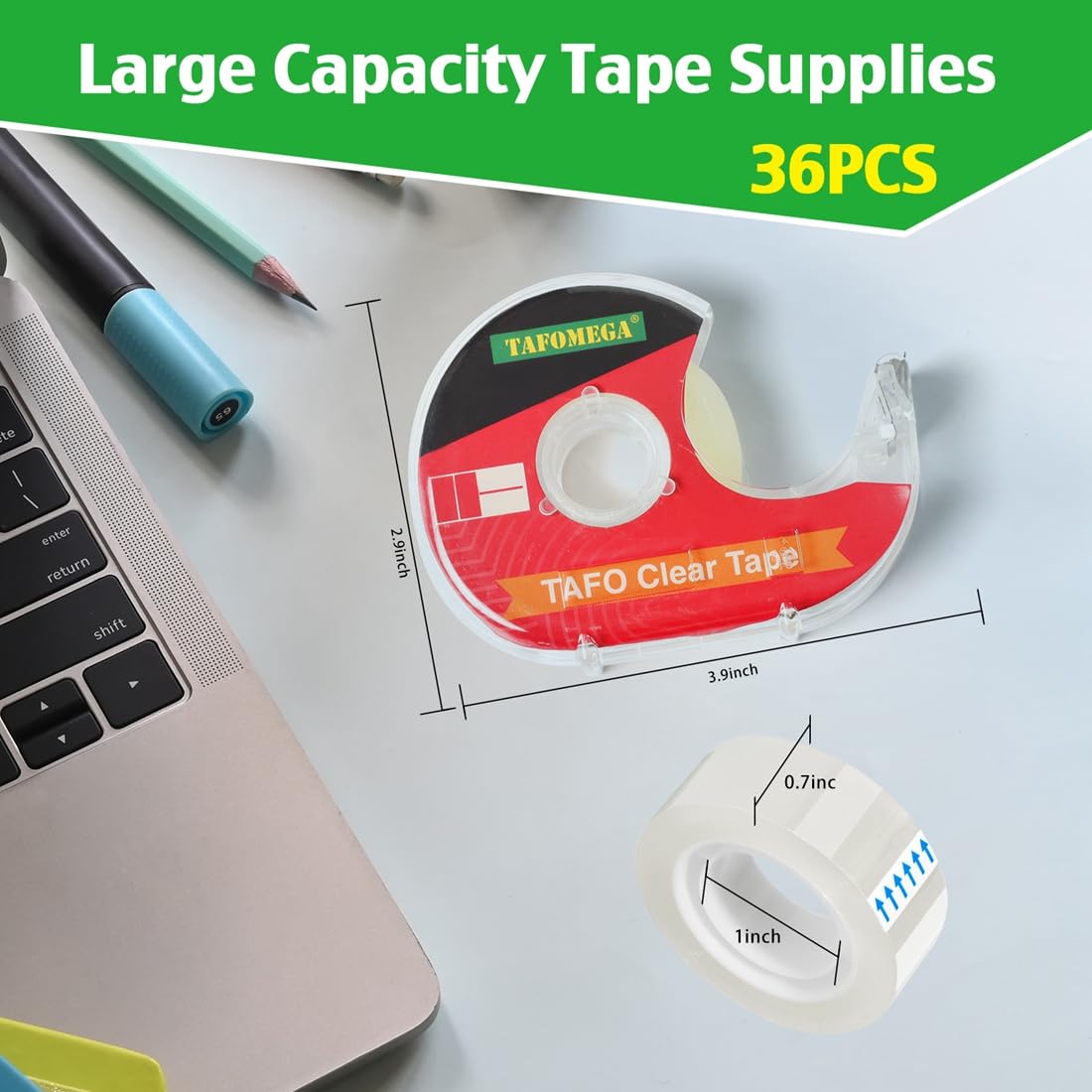 Tafomega Clear Tape for Wrapping,Repairing and Adhesiving Smooth Cut Transparent Tape with Dispenser for Office & School Project 0.7 X 1000 Inch,36 Pack