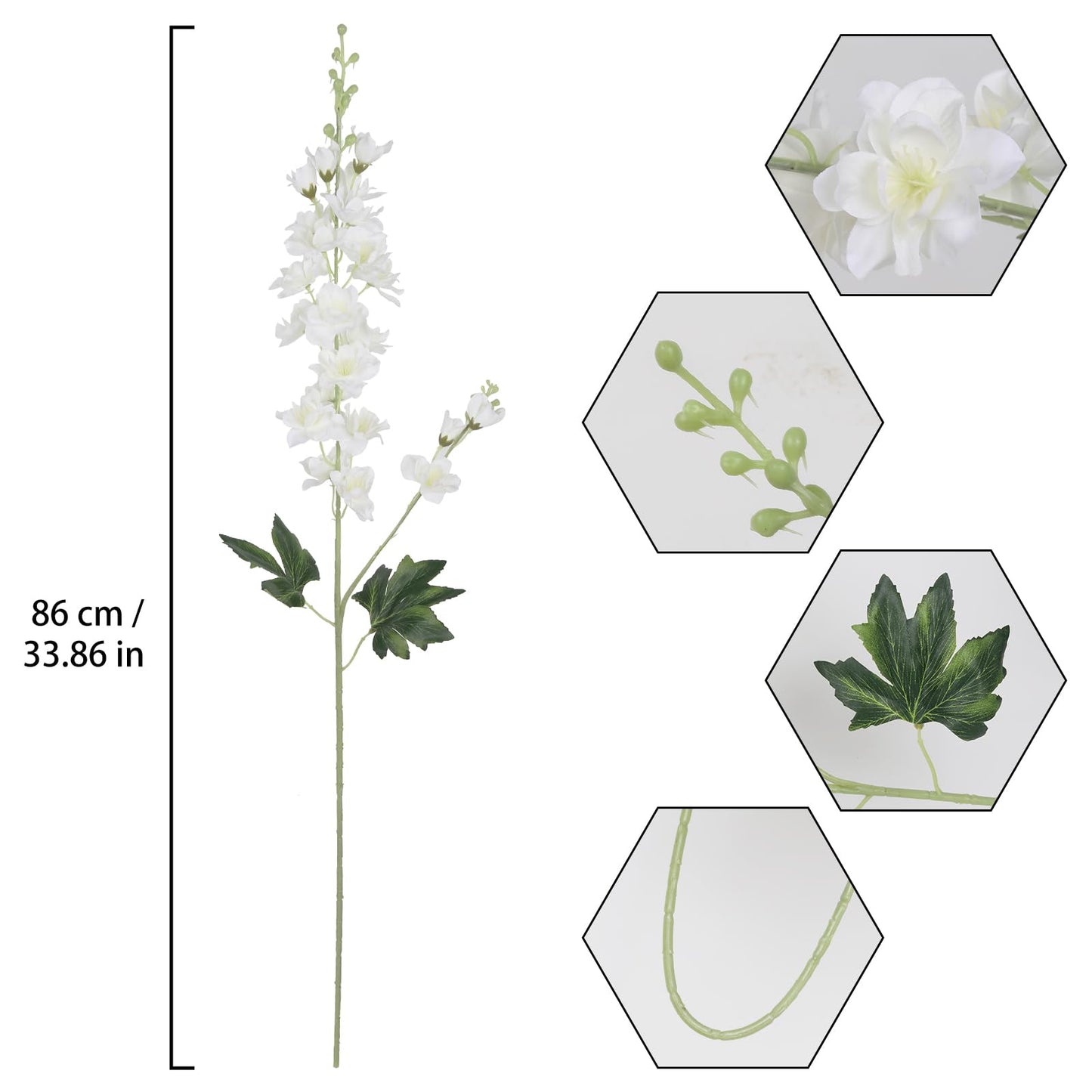 White Delphinium Artificial Flowers,8PCS Long Stem Silk Larkspur Flowers 33.5'' Faux Delphinium Stems for Tall Vase Home Wedding Table Decor(White)