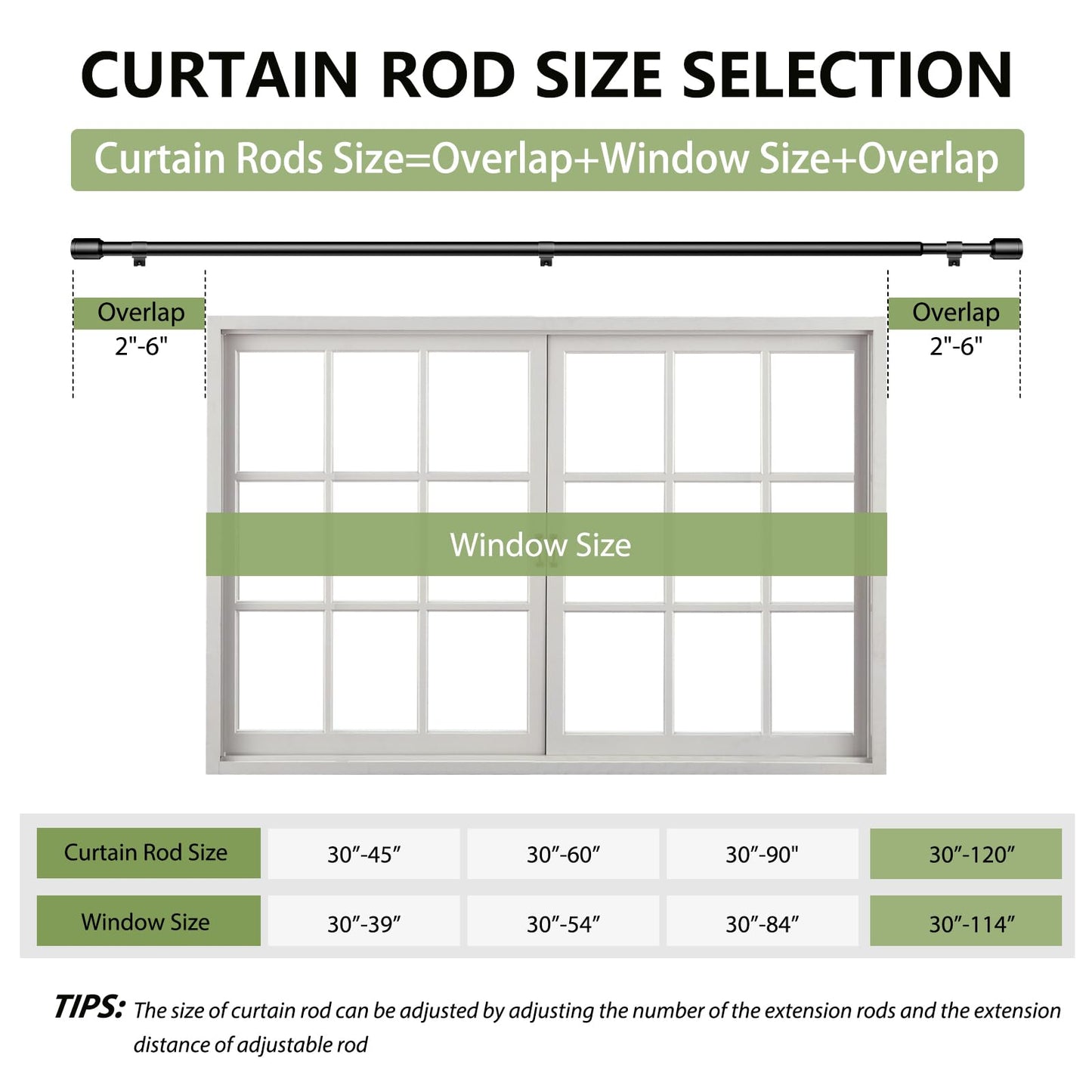5/8” Diameter Curtain Rods 30-120 Inch, for 30-114 Inch Windows, Adjustable Splicing Black Curtain Rods for Windows with Brackets, Window Rod Long Small Curtains Rod, 2 Pack