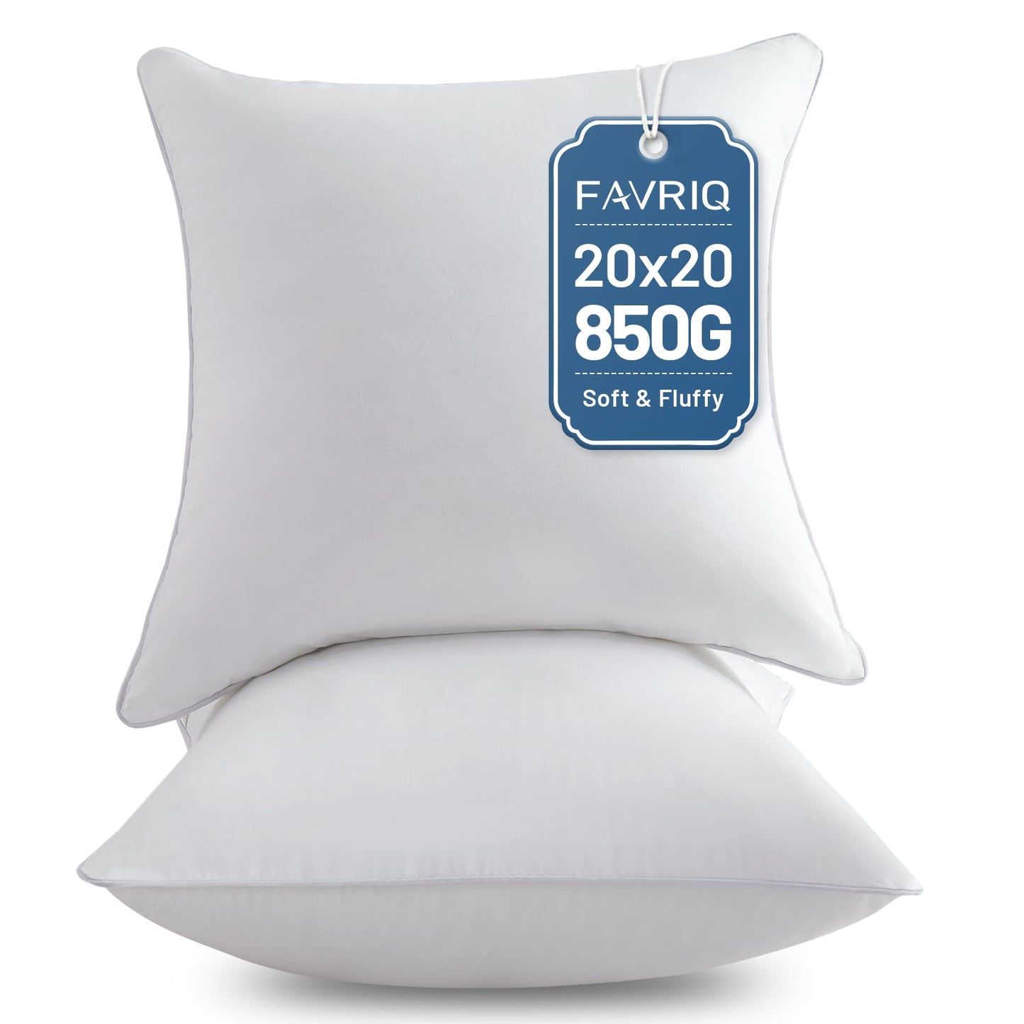 FAVRIQ 20 x 20 Pillow Inserts (Set of 2) - 20 Inch Square Interior Couch Throw Pillow with 100% Cotton Cover - Decorative Pillow Insert Pair - White Sofa Pillow