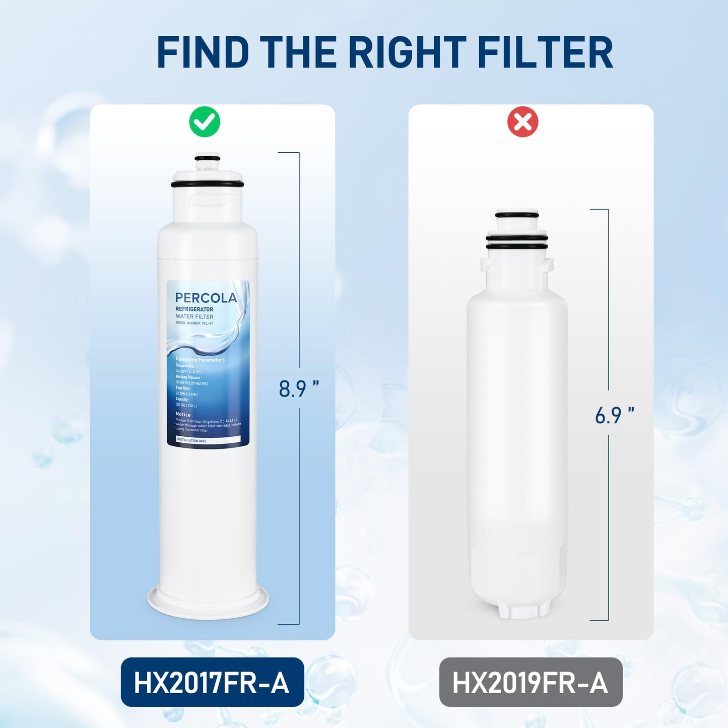 PERCOLA HX2017FR-A Water Filter, Compatible with Hisense HX2017F-A, HRF266N6CSE1, HRF266N6CSE, HRF209N6CSE, HRF254N6TSE, HRF254N6DSE, HRF210N6CBE, Mora MRF211N6CSE, MRF266N6CSE, 2 Pack