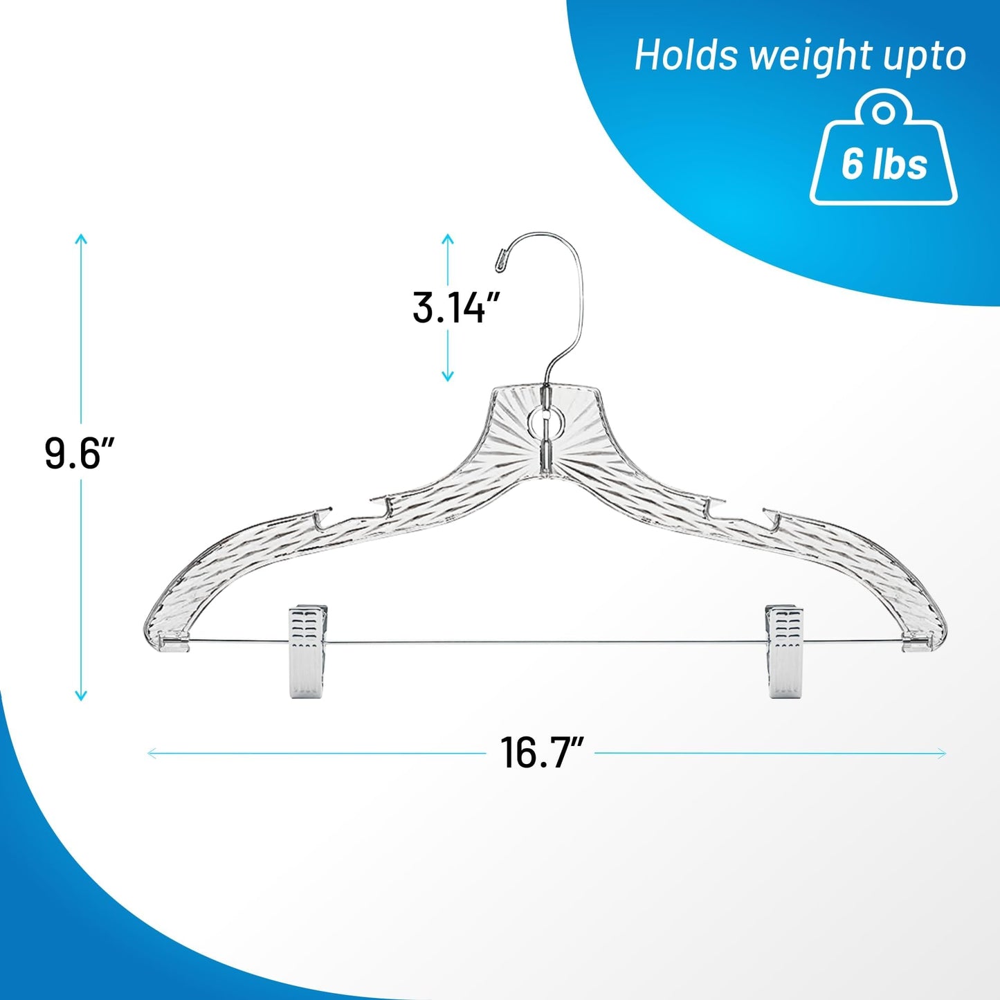 HARDW Clothes Hangers with Clips Plastic Set of 12 Pack Heavy Duty Hangers Dresses, T-Shirts Shirt Suit Hangers for Closet Organization Crystal Clear Hanger Pants Skirt Hanger Women and Men