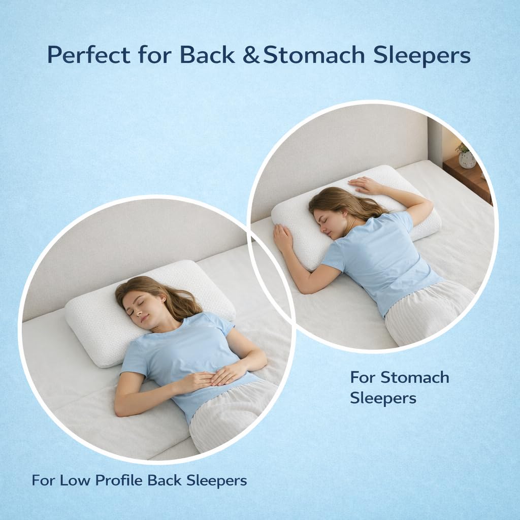 DLIGHT BD Slim 3.2" Stomach Sleeping Memory Foam Pillow-Thin, Flat, Soft Yet Supportative for Belly, Back& Stomach Sleepers (3.2" Slim-King)