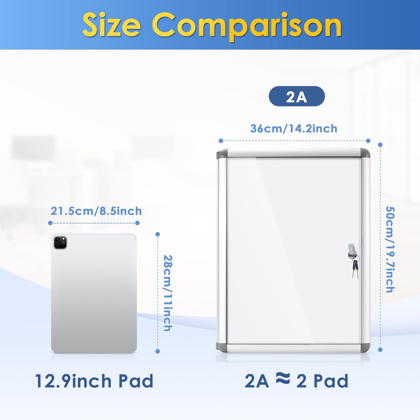 SWANCROWN Enclosed Bulletin Board 20x14 in Lockable Magnetic White Board Wall Display Case, Aluminium Frame, 2xA4