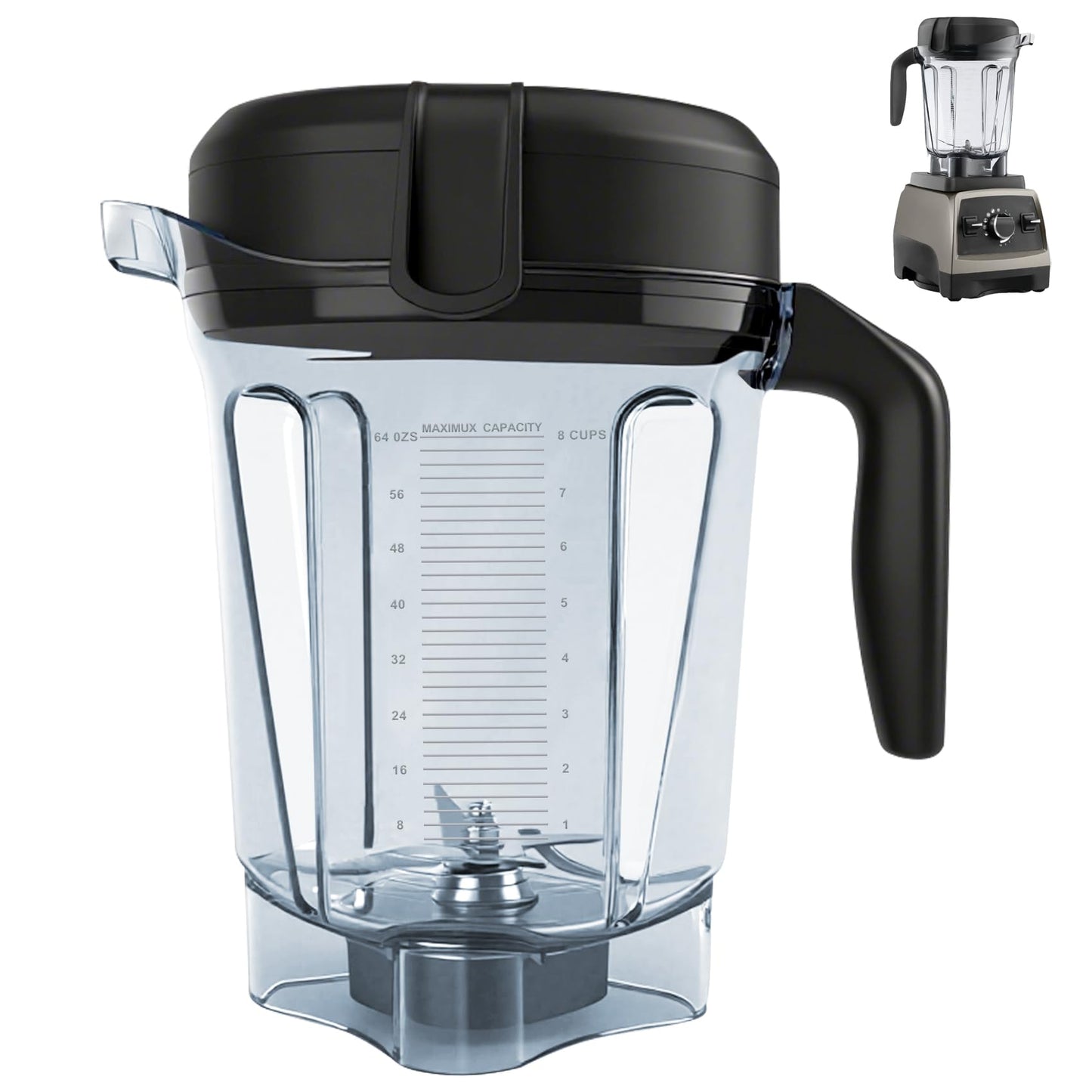 64oz Low-Profile Blender Pitcher, Blender Container Jar Cup,Compatible with Vit 780 75-0 75-00 5000 5200 Vm0102 Vm0103 Vm0197 E310 Pro/Commercial/Classic Series Blender, 10 Years warranty