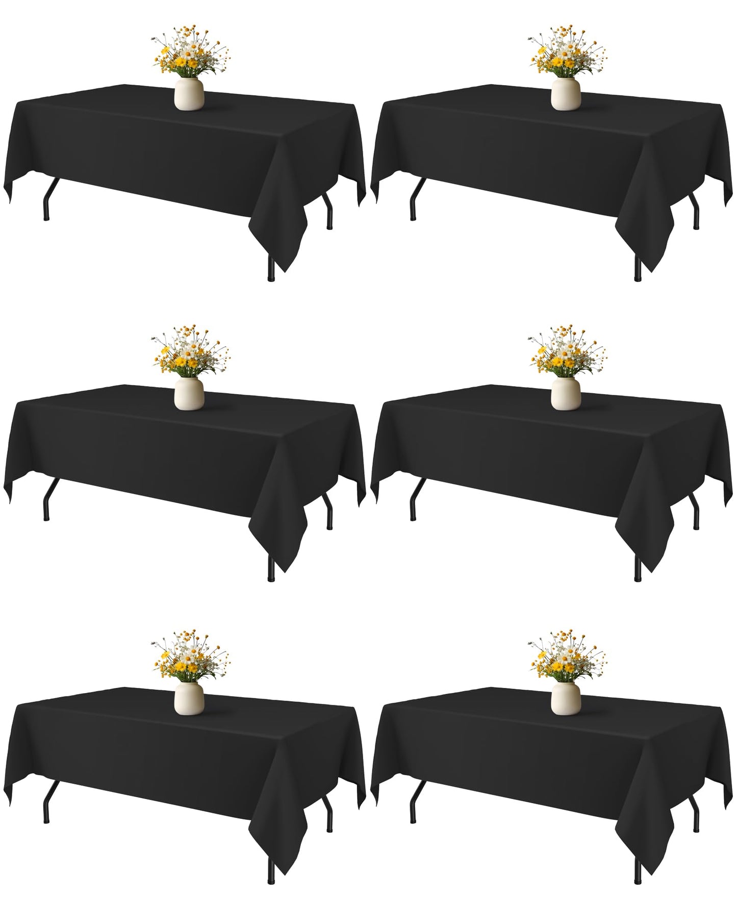 Niuara Black Rectangle Table Cloth - 6 Pack, 60" x 84" Washable Polyester Tablecloth for 5FT Tables, Wrinkle-Resistant Table Cover for Weddings & Parties