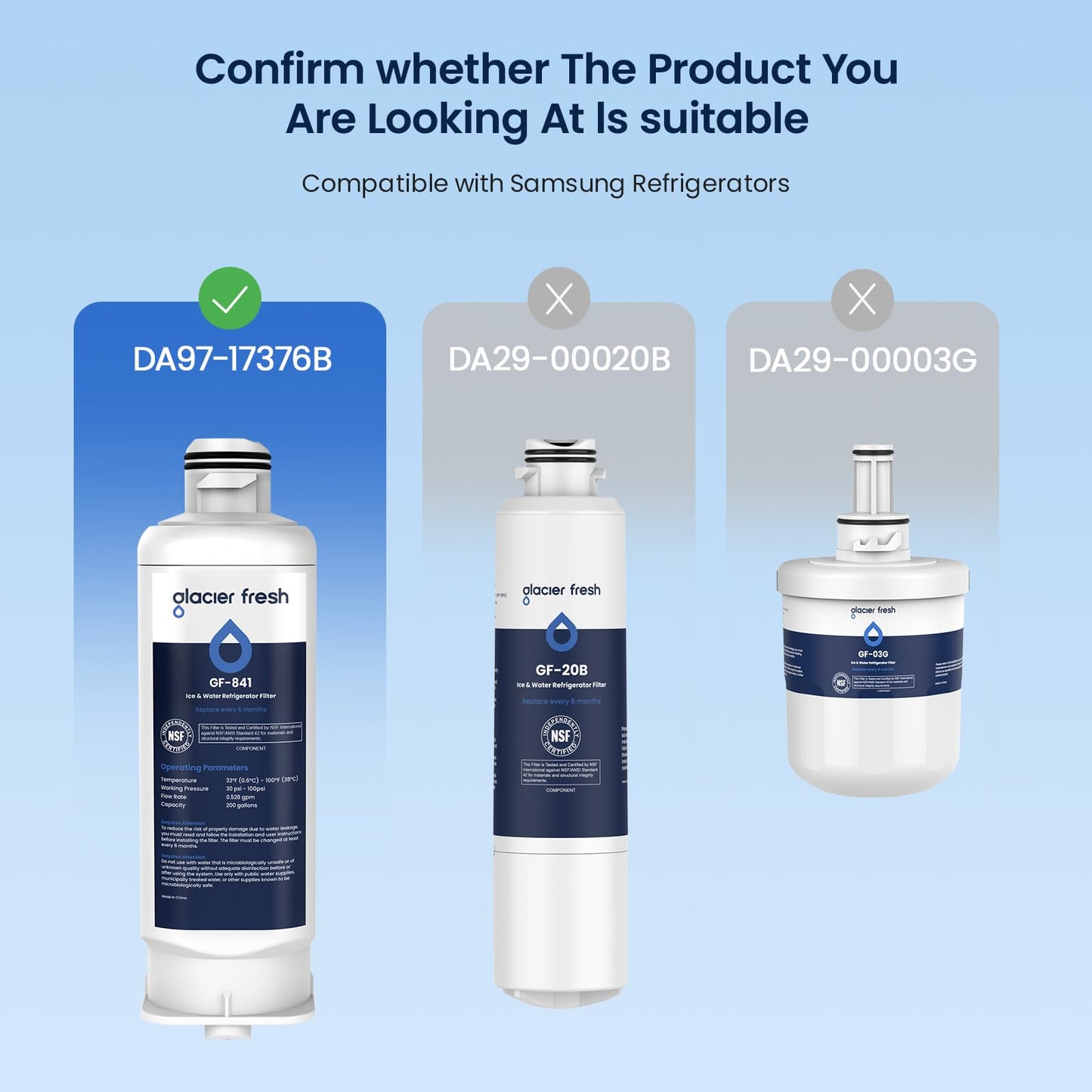 GLACIER FRESH Replacement for DA97-17376B Refrigerator Water Filters, HAF-QIN, HAF-QIN/EXP, DA97-08006C, RF23M8070SG, RF23M8070SR, RF23M8090SG, RF23M8090SR, RF23M8570SR, RF23M8590SG (4 Pack)
