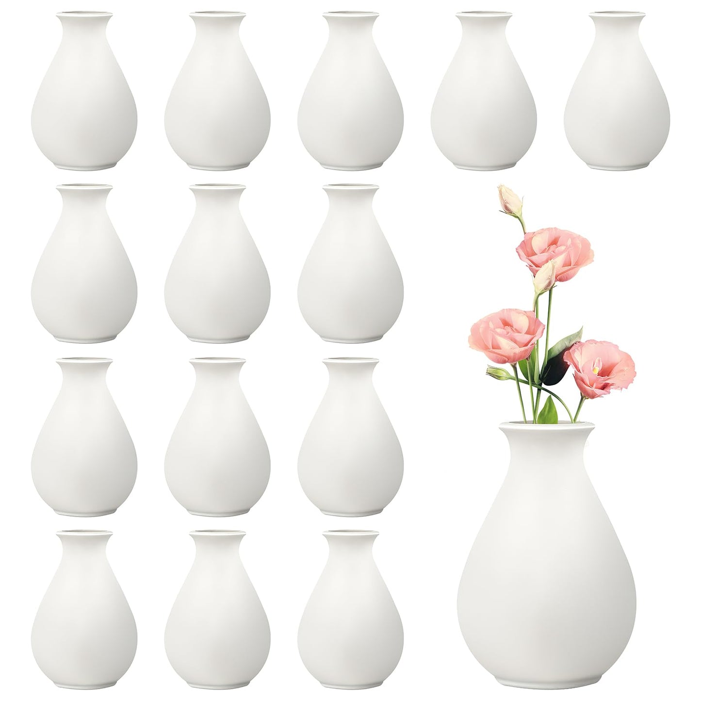 15 Pack White Ceramic Bud Vases Bulk, 3.9 Inch Premium Boho Small Flower Vases White Ceramic Vases for Centerpieces for Pampas Garss Dry Flowers Home Wedding Table Decor