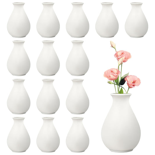 15 Pack White Ceramic Bud Vases Bulk, 3.9 Inch Premium Boho Small Flower Vases White Ceramic Vases for Centerpieces for Pampas Garss Dry Flowers Home Wedding Table Decor