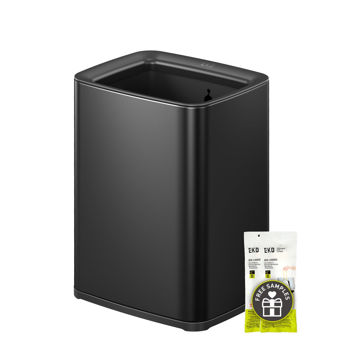 EKO Laguna 2.6 Gallon/10L Matte Black Stainless Steel Open Top Trash Can with Removable Inner Basket - Modern Bathroom & Office Waste Bin