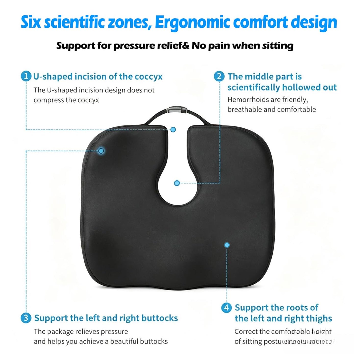 Seat Cushions for Office Chairs, Dense Seat Cushion for Tailbone & Sciatica Pain Relief – Certified, Ergonomic Memory Foam Seat Cushion for Office Chair, Car, Wheelchair, All-Day Comfort (Black)