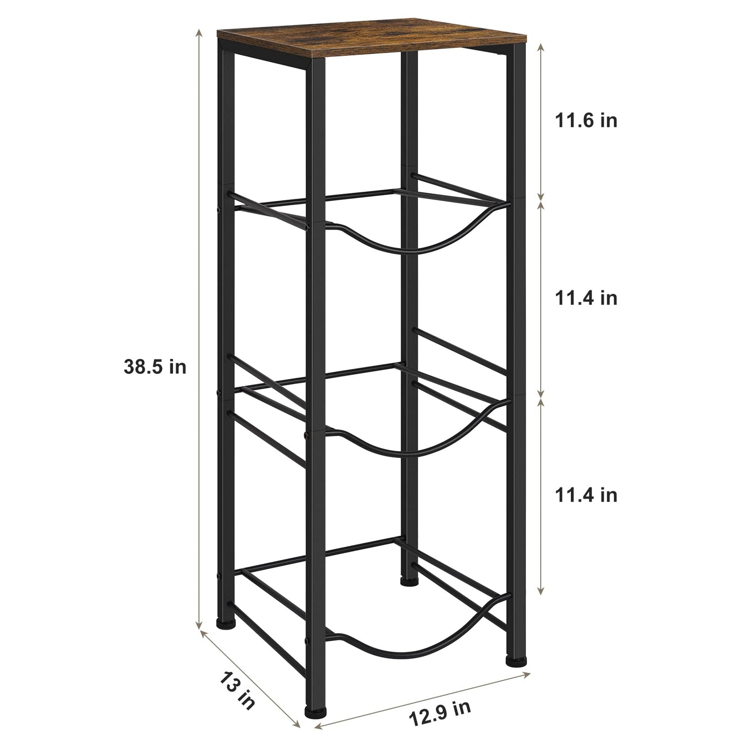 5 Gallon Water Jug Holder 3-Tiers Water Dispenser Stand Rack, Water Bottle Organizer with Storage Shelves for Kitchen Living Room Office, Rustic Brown