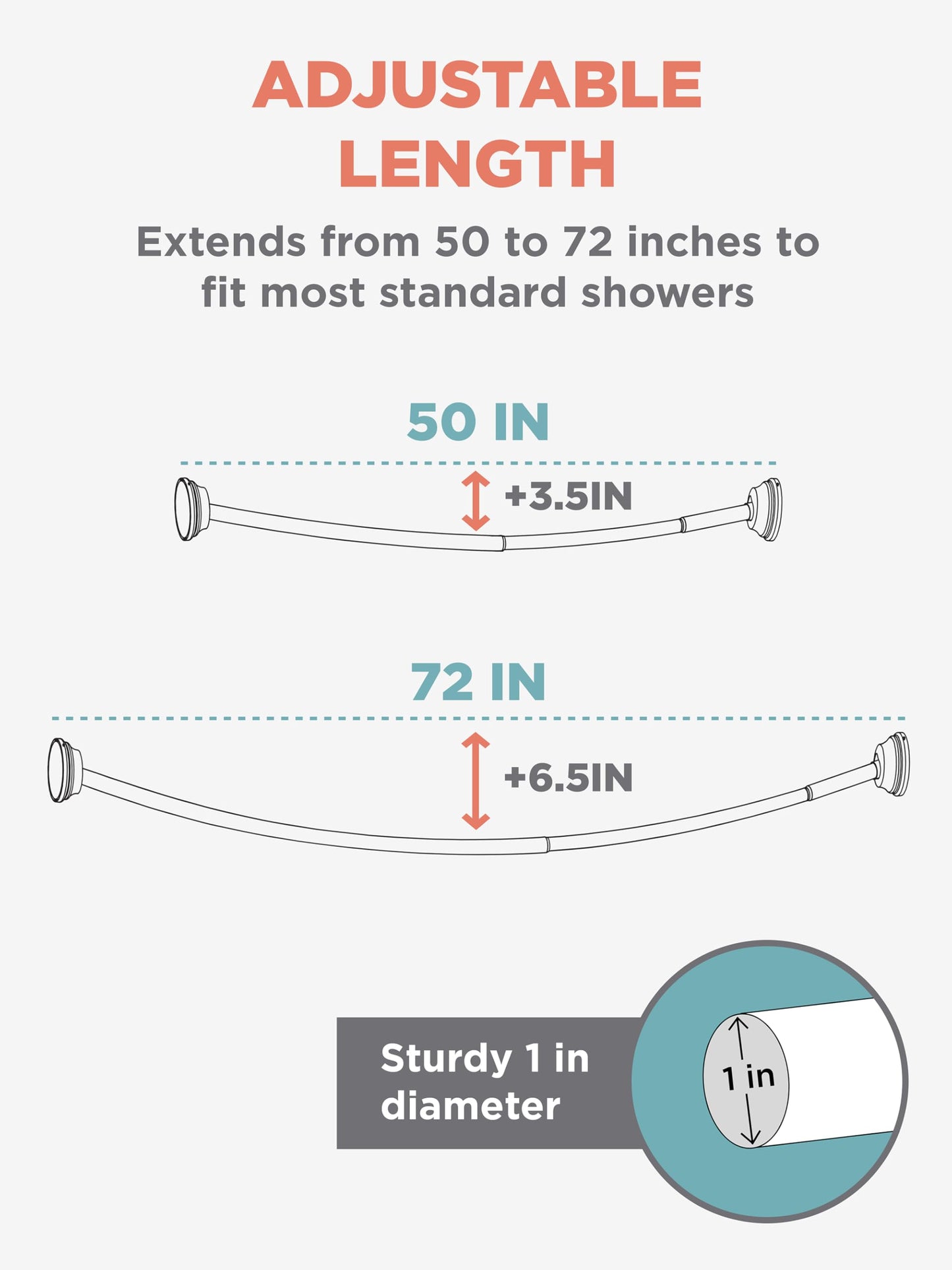 Zenna Home Curved Shower Curtain Rod, No Drill, 50-72 Inch Adjustable Tension Shower Rod for Bathroom, Rustproof, Non-Slip, Adds Room in Shower, Bronze