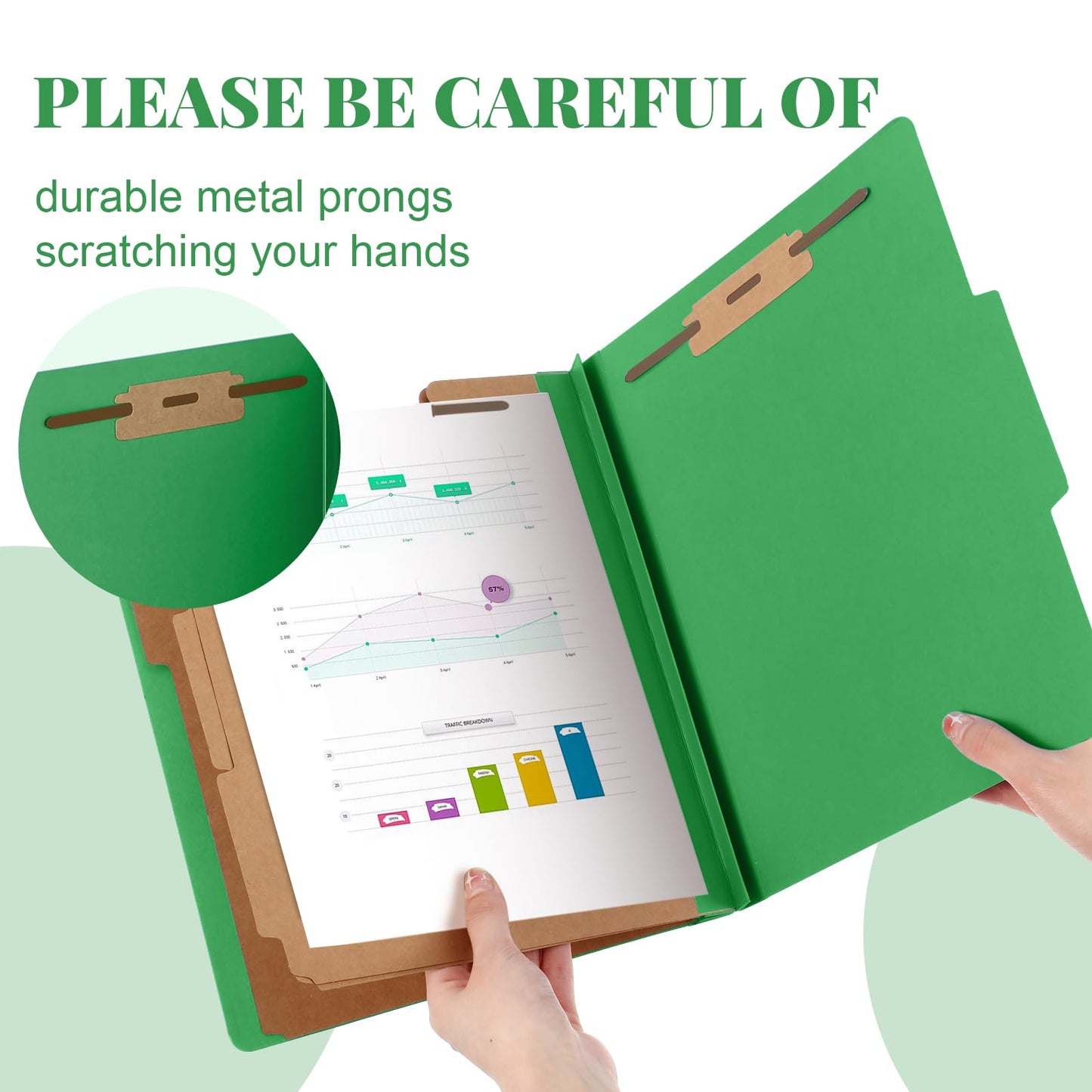 Skyygemm 12 Pcs Classification Folders Letter Size, 3 Divider Pressboard File Folder with Fasteners, Expanding File Organizer Bulk for School Teachers, Office Employee, Coworker, Staff (Green)