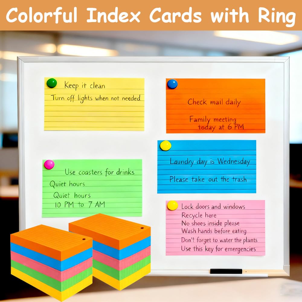 3000 Pcs White Index Cards Bulk with Rings, 3x5 Inch Flash Cards with Holder for Studying, Notecards Lined for Office, Home, School Supplies College, Ruled Index Cards, Double Sided