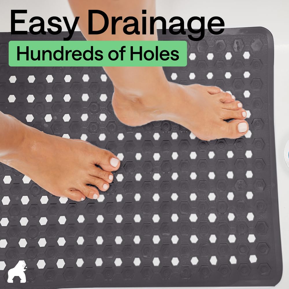 GORILLA GRIP Patented Bath Tub Shower Mat, Machine Washable Bathtub Floor Liner Mats, Suction Cups and Drain Holes to Keep Tubs Clean, Soft on Feet, Bathroom Essentials, 35x16 Inch, Beige