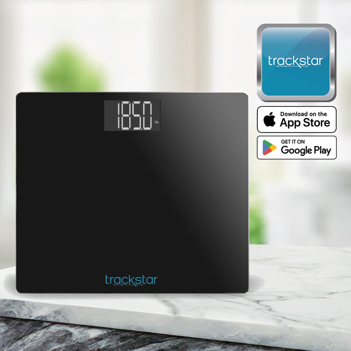 Trackstar Wide-Platform Black Digital Weight Scale | 550 lb Weight Capacity | Trackstar Monitoring App | Bluetooth iOS & Android Compatible | Measure, Track, and Share Results