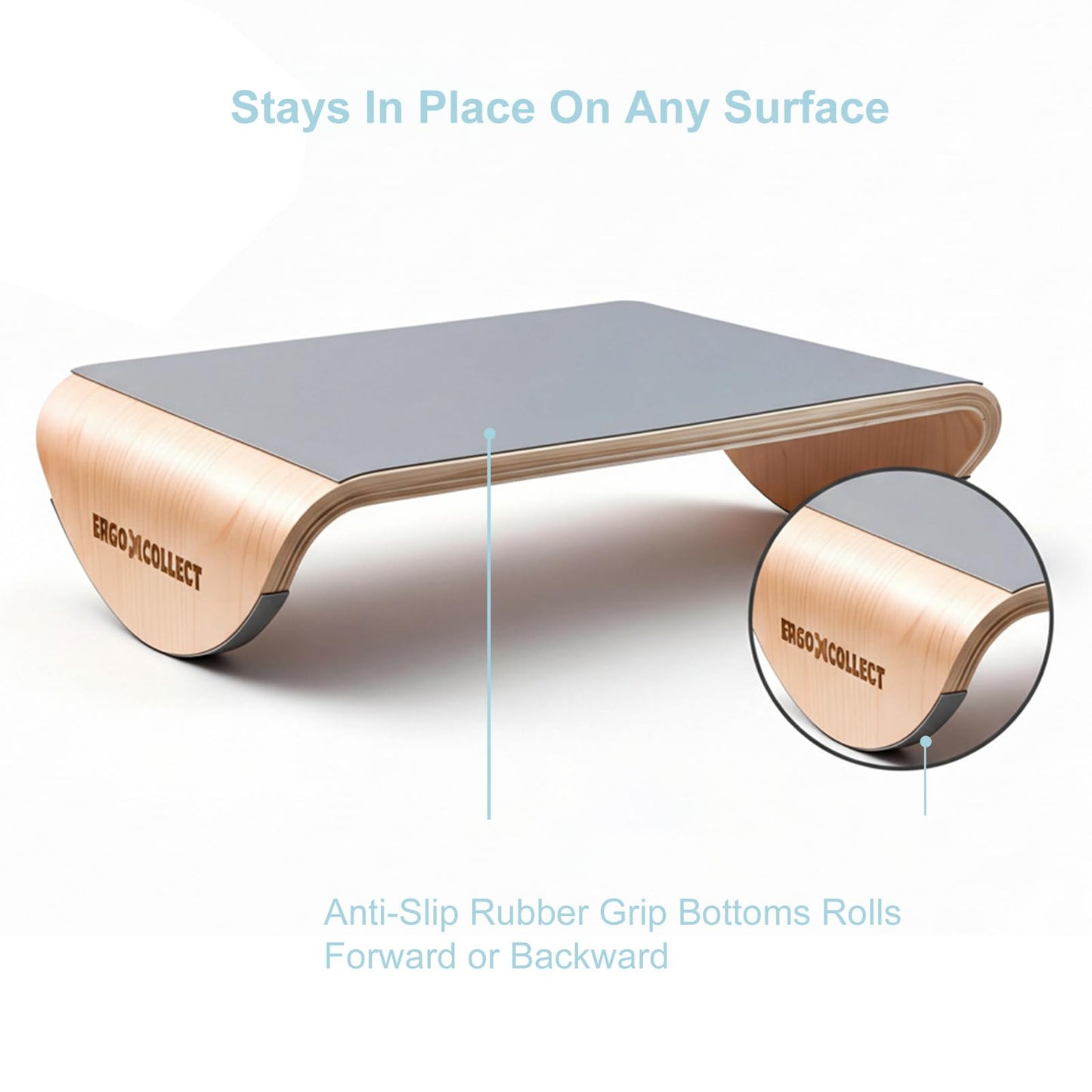 ERGO COLLECT Wood Foot Rest Under Desk, Ergonomic Rocking Footrest with Whole Piece Curved Solid Wood Base,Balance Board Active Sitting Desk Footrest for Office & Home, No Assembly