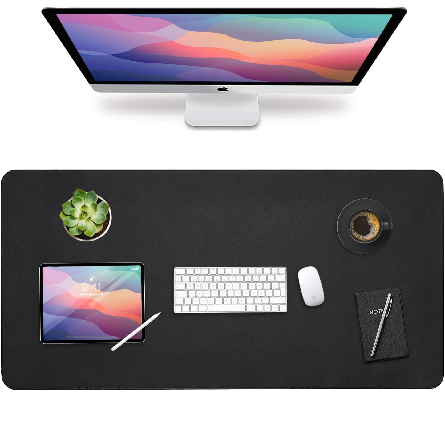 Vine Creations Leather Desk Mat Large 44" x 22", Desk Protector Mat, PU Leather Desk Pad, Non-Slip Large Mouse Pad, Desk Blotter, Desk Pads on Top of Desks, Home Office Desk Matt for Desktop (Black)