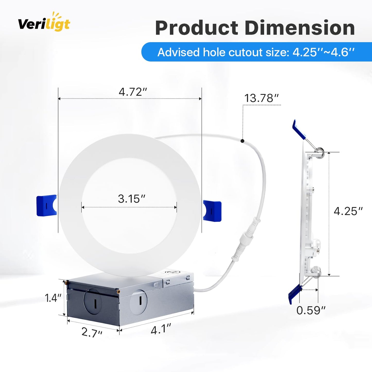 Veriligt 12 Pack 4 Inch 5CCT LED Recessed Light, Silm Canless Recessed Lighting, Dimmable, Damp Rated, 2700K-5000K Selectable, Wafer Ceiling Downlight with Junction Box, 750LM, 9W 120V, ETL&FCC