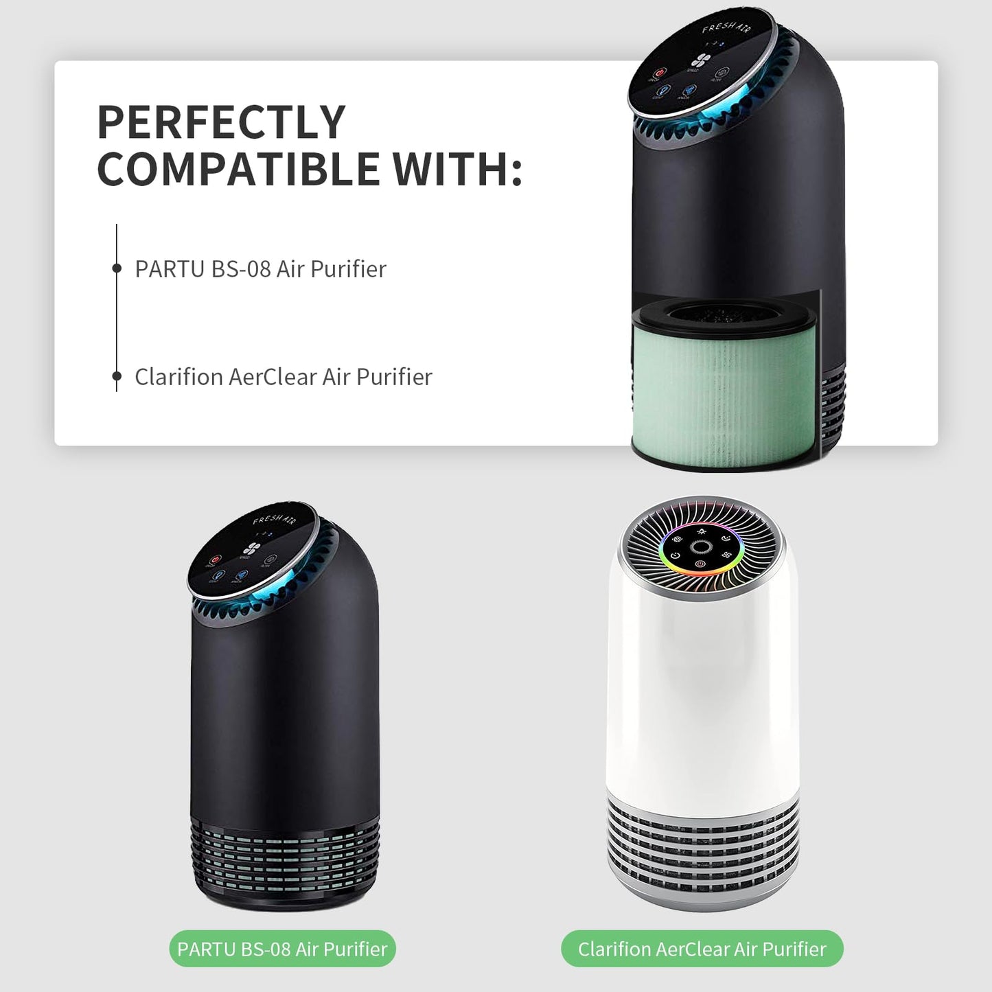 SAKEGDY 4 Packs BS-08 Main Filter Replacement - Compatible with PARTU BS-08 / Clarifion AerClear Air Cleaner Purifier, 3-in-1 Filtration System of Main Filter & Activated Carbon Filter