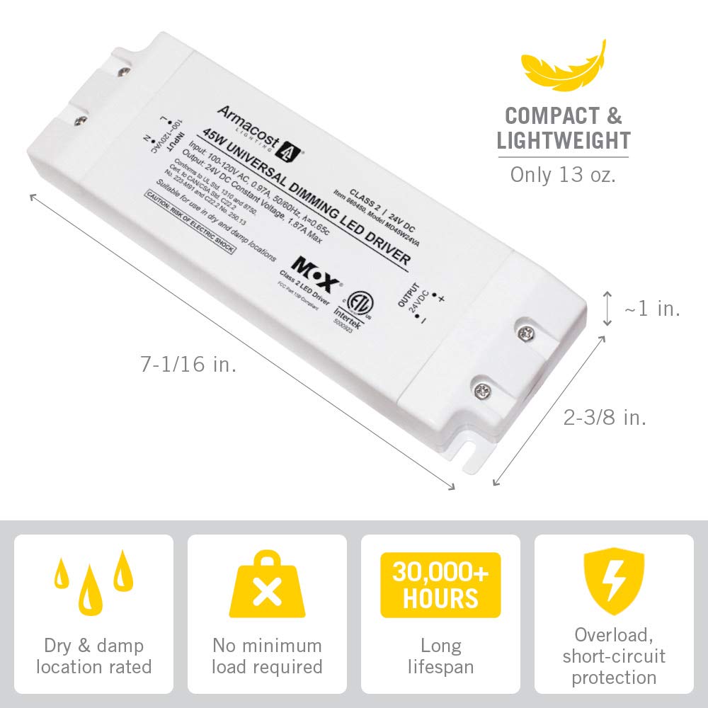 Armacost Lighting 45-Watt Universal Dimmable 24V DC LED Driver TRIAC 860450