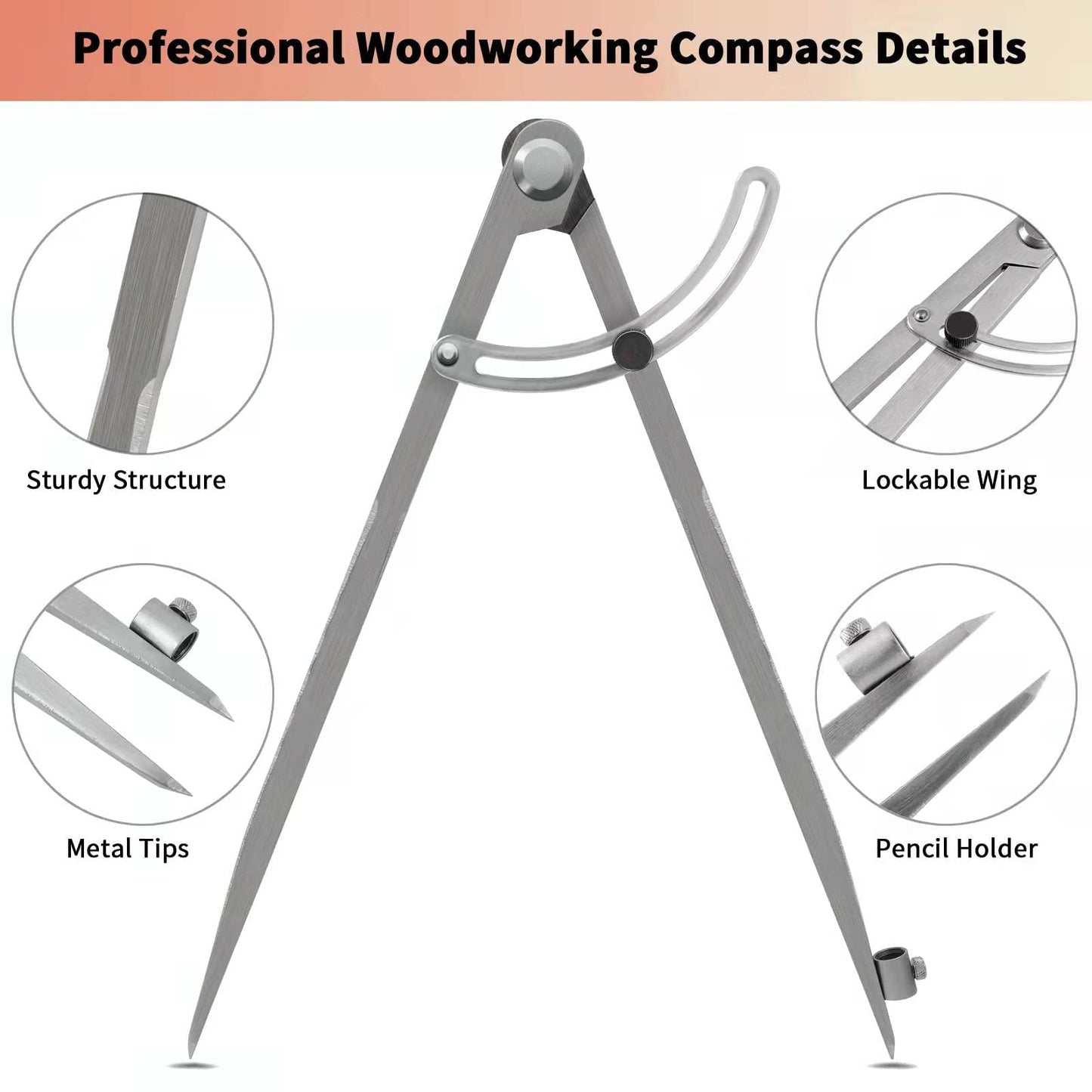 Compass for Geometry, 20 inch Compass for Woodworking, Precision Woodworking Compass with Wing Divider and Pencil Holder, Large Compass for Geometry, Drafting, Drawing Compass (20inch)