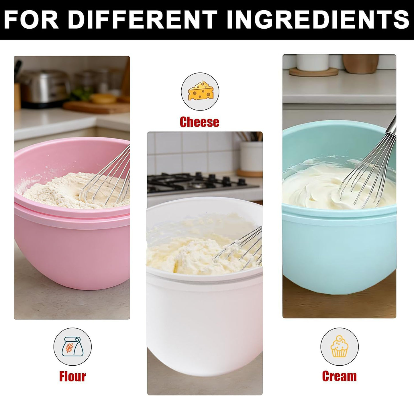 5 Qt silicone liners for kitchenaid stand mixer, Silicone Bowl Liners with Lids, Kitchen Aid Accessories and Attachments for Baking and Cooking (3pcs) thicken