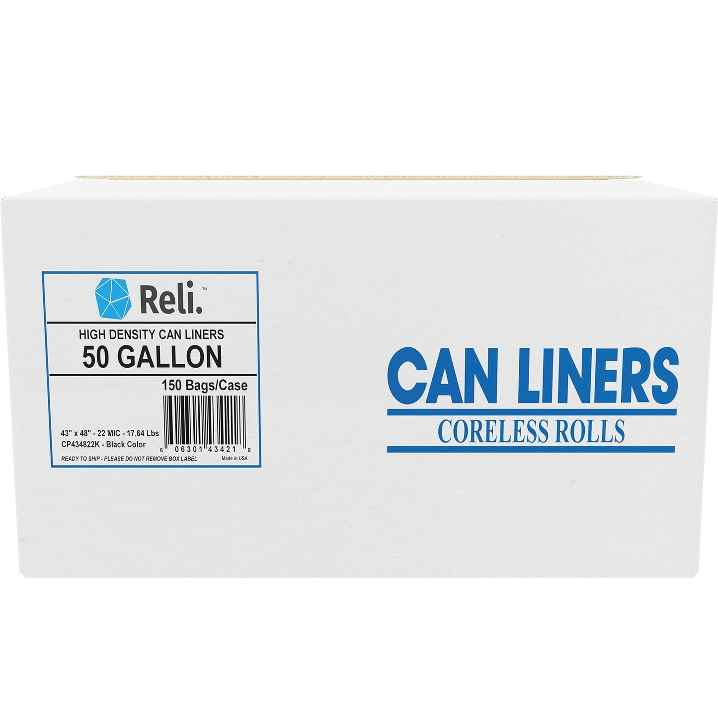 Reli. Premium 50 Gallon Trash Bags | 150 Count | Made in USA | Heavy Duty | Bulk | SuperValue | Black Multi-Use Garbage Bags
