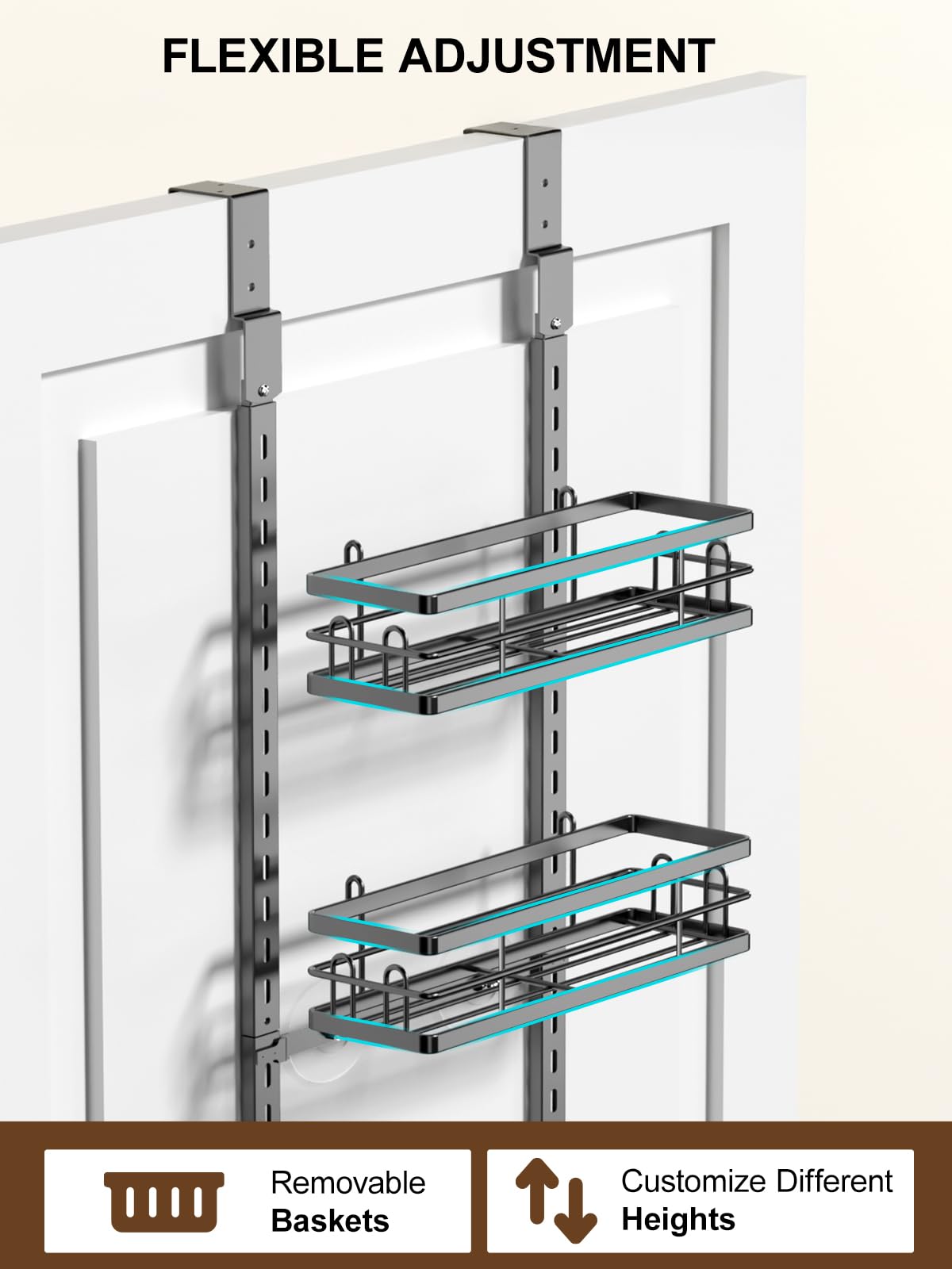 Delamu 9-Tier Over the Door Pantry Organizer, Adjustable Pantry Door Organizers and Storage, Metal Hanging Basket Wall Spice Rack Seasoning Organizer, Door Organizer Kitchen Bedroom Bathroom,12"Black