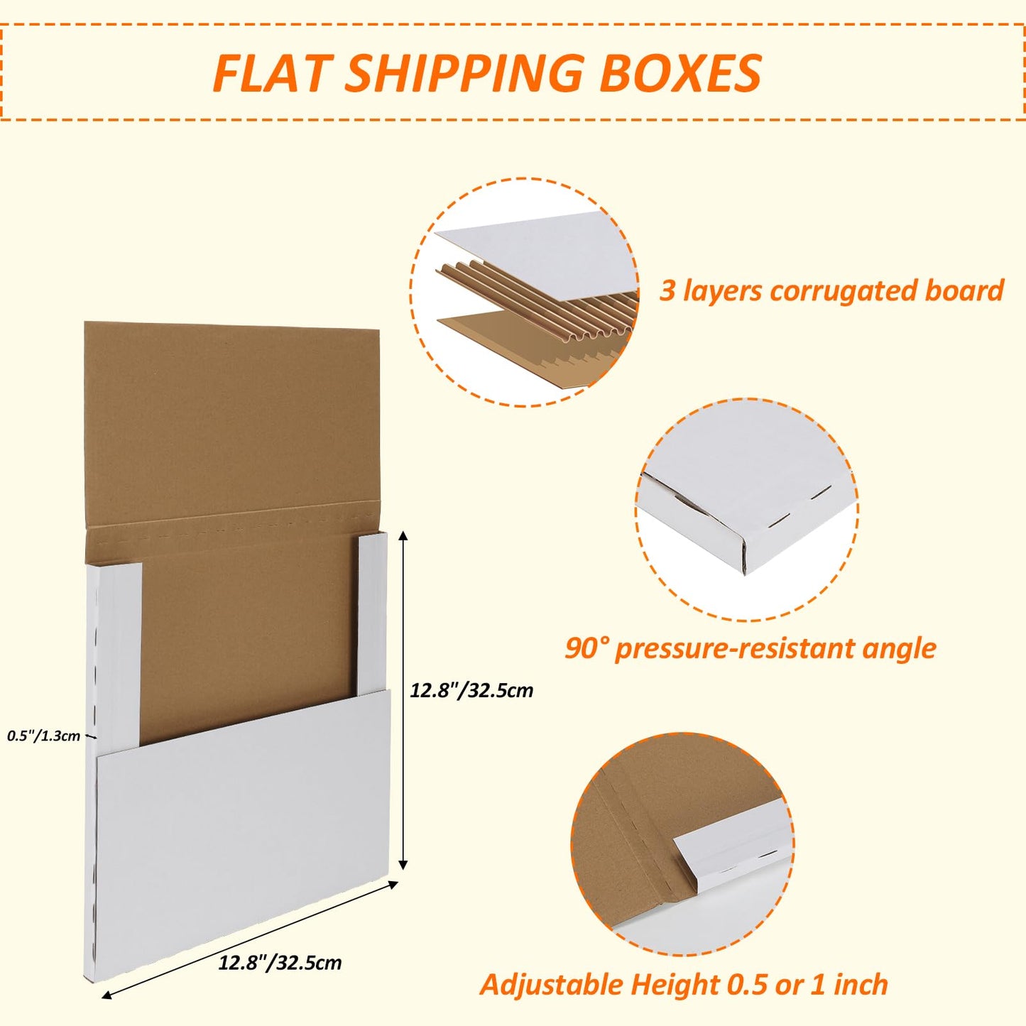 HORLIMER 12.8x12.8x1 Vinyl Record Shipping Boxes Set of 25, White Corrugated Cardboard Mailer Box for Mailing, Packaging, Moving Storage