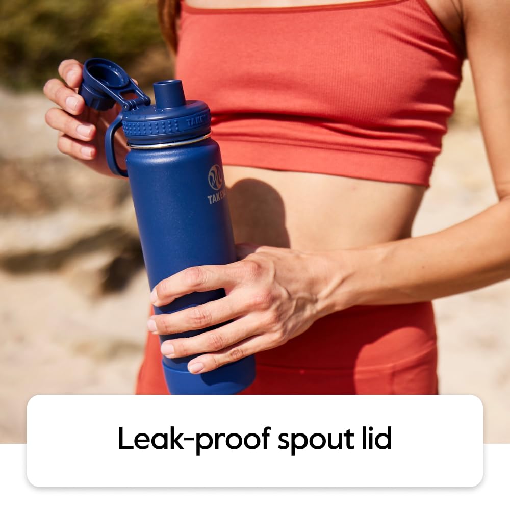 Takeya Actives Stainless Steel Water Bottle, Insulated Spout Lid, Keeps Drinks Cold 24 Hrs, Leakproof, Durable, Dishwasher Safe, Ideal for Gym, Travel, Fits Most Cup Holders, 40 oz/Onyx