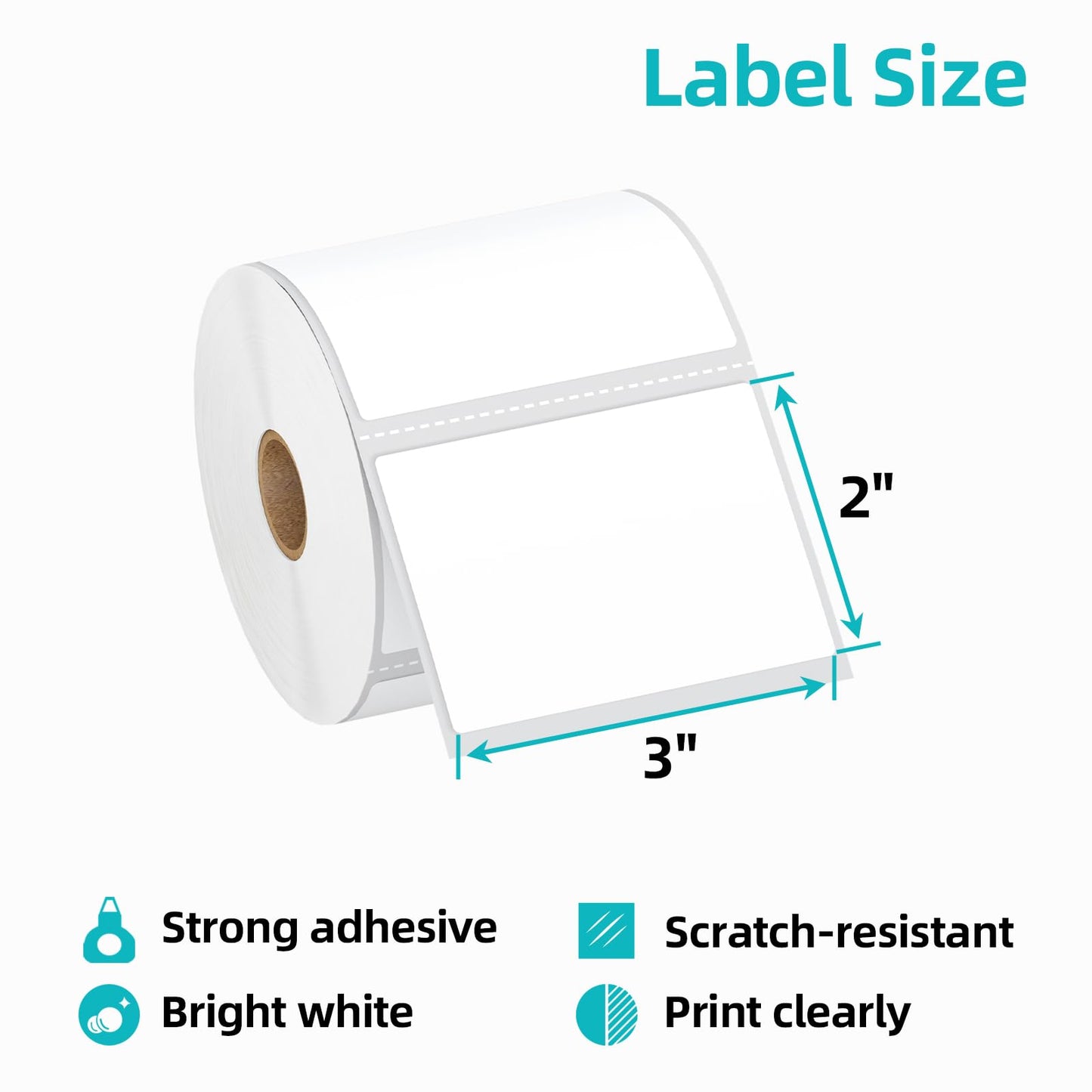 Kingtac 3-Proof 1" Core(8400 Labels/12 Rolls) 3" x 2" Direct Thermal Label (76mm x 51mm) Multipurpose Shipping Address Mailing Barcodes Labels Compatible for Zebra 2844 & Rollo Desktop Label Printer